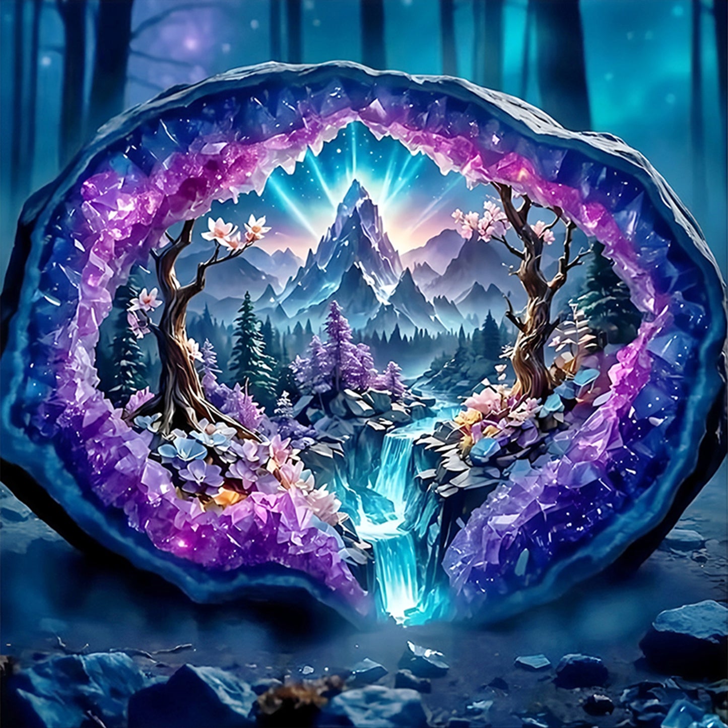 Amethyst Landscape - Full 11CT Stamped Cross Stitch 45x45CM - Yishu