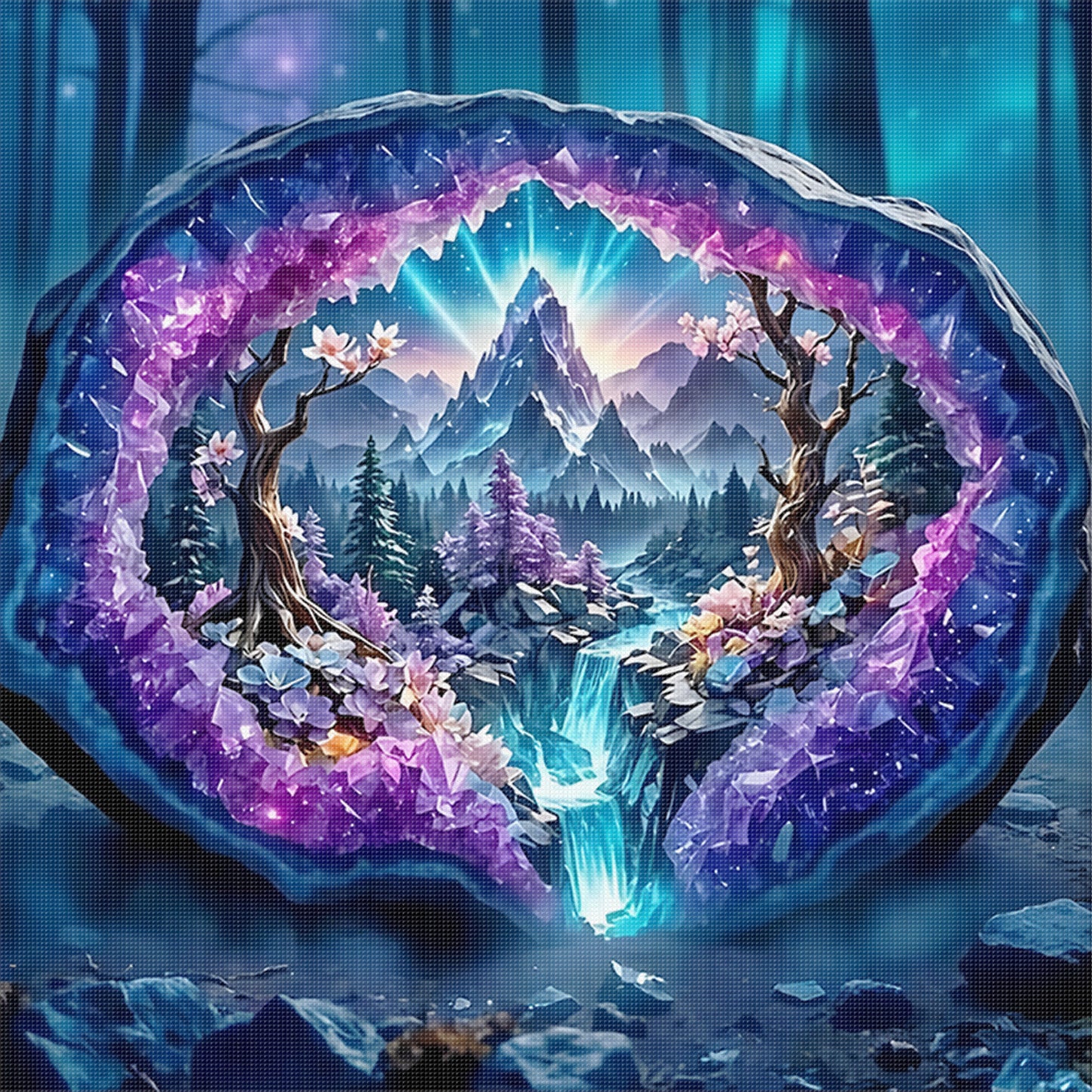 Amethyst Landscape - Full 11CT Stamped Cross Stitch 45x45CM - Yishu