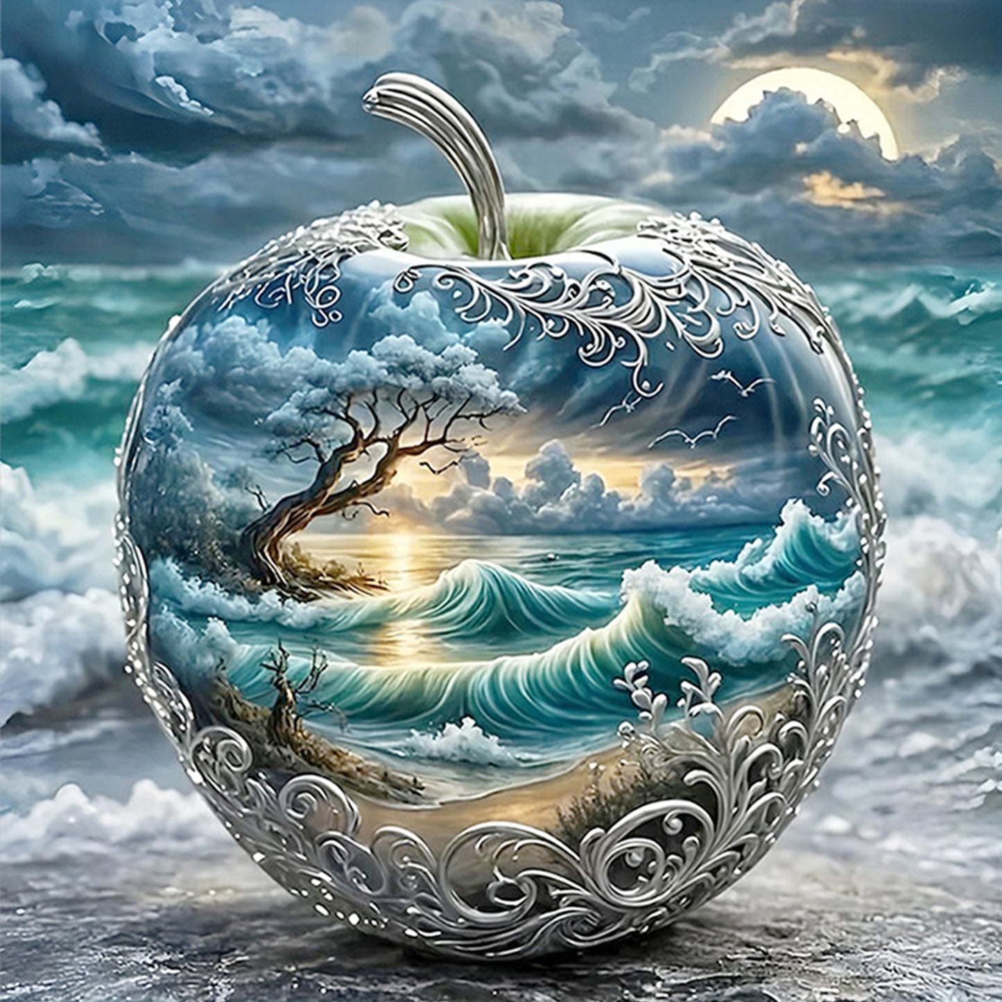 Crystal Apple Landscape - Full 11CT Stamped Cross Stitch 45x45CM - Yishu