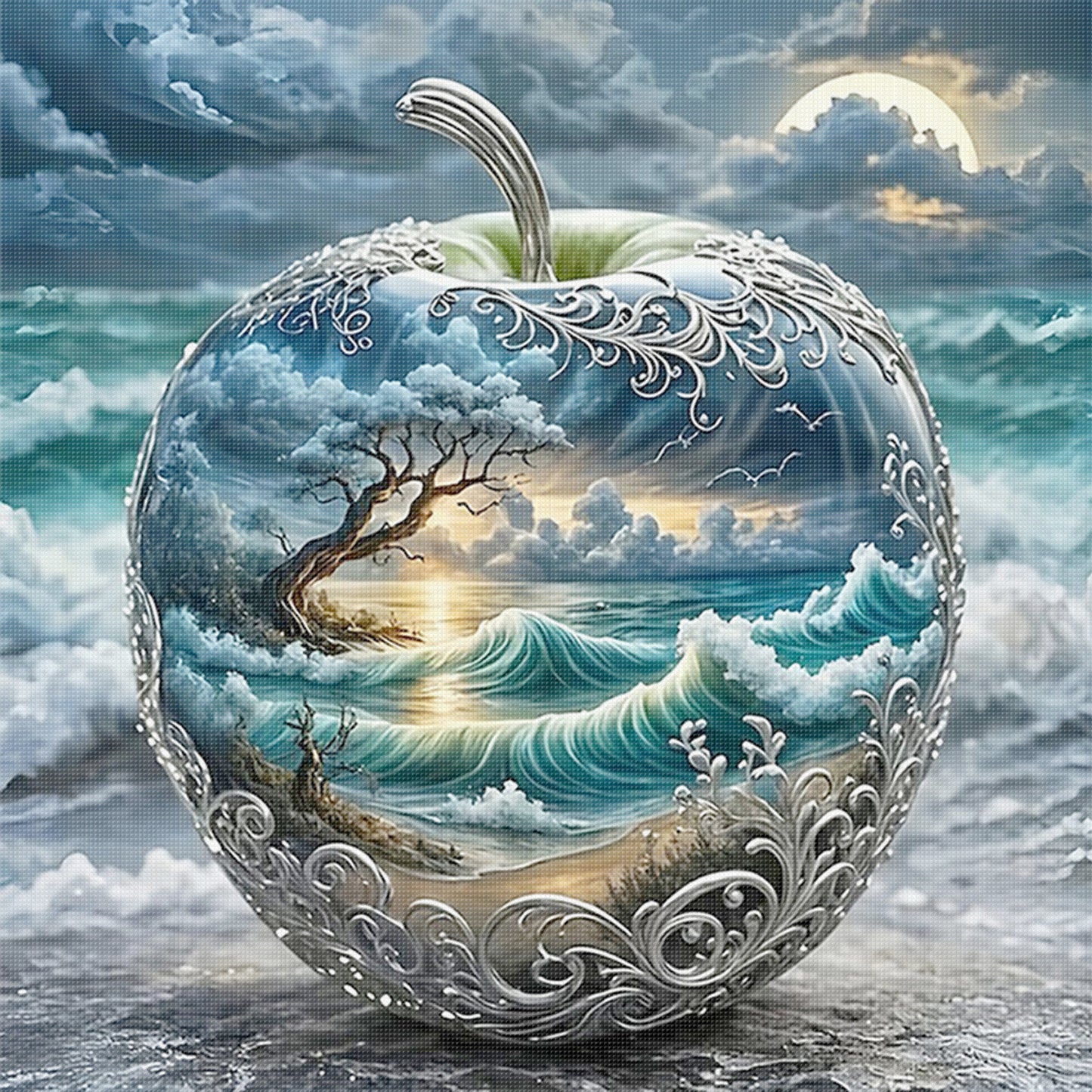 Crystal Apple Landscape - Full 11CT Stamped Cross Stitch 45x45CM - Yishu