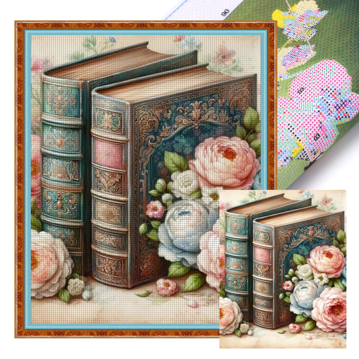 Books And Flowers - Full 16CT Stamped Cross Stitch 40x50CM - Huacan