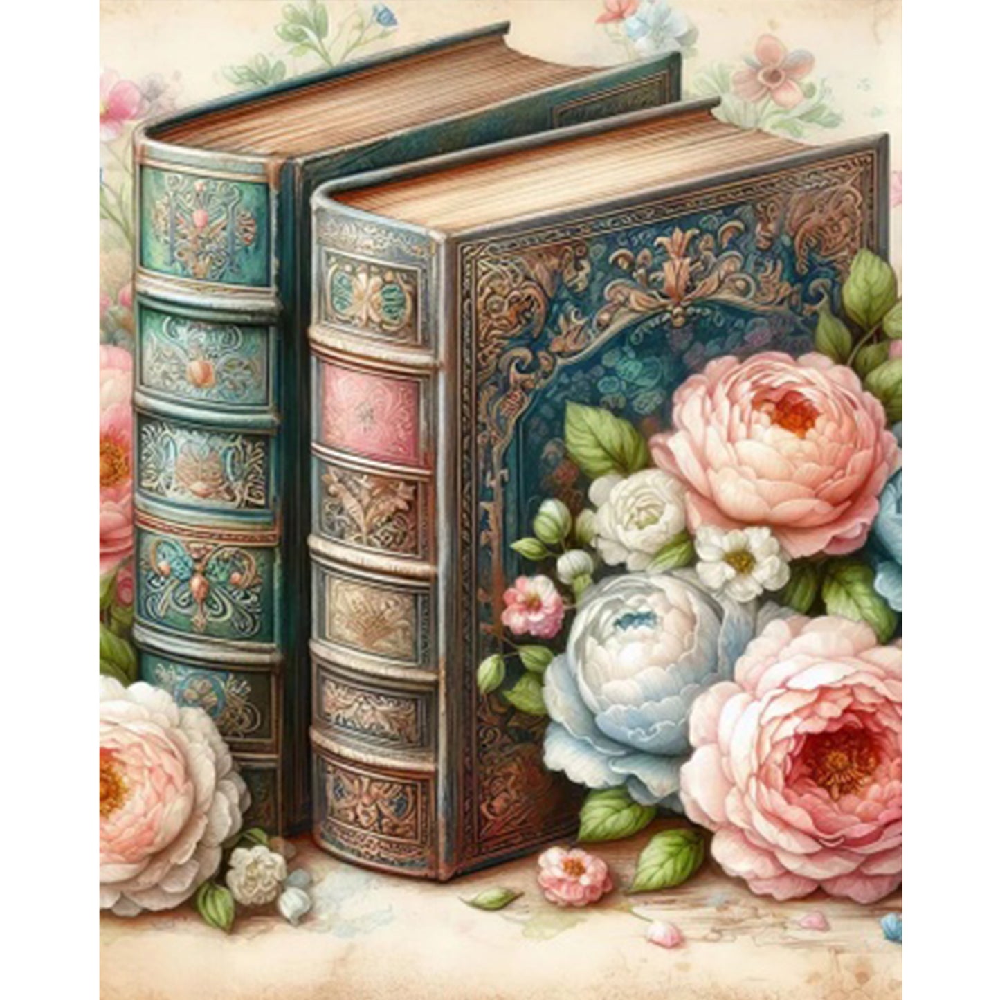 Books And Flowers - Full 16CT Stamped Cross Stitch 40x50CM - Huacan