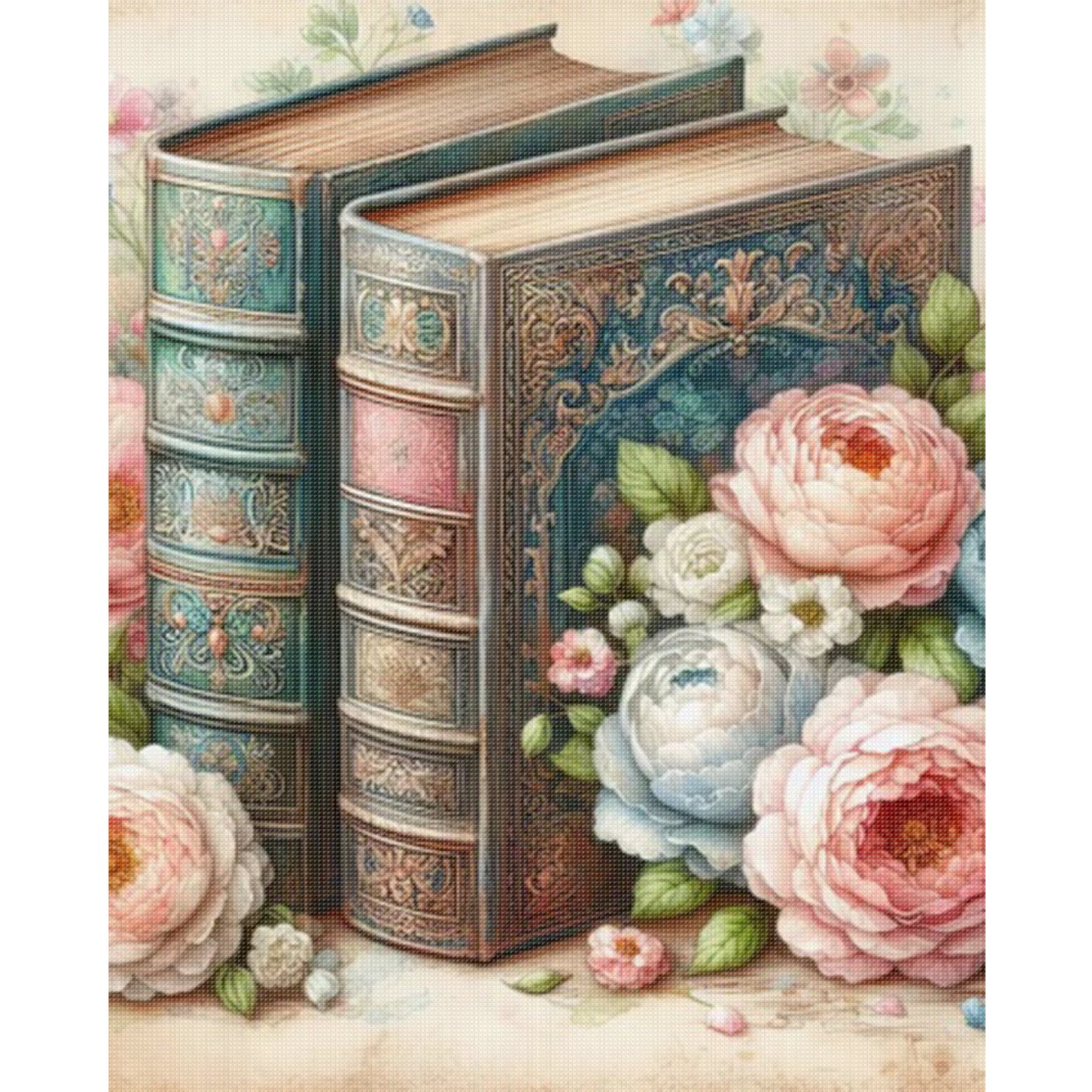 Books And Flowers - Full 16CT Stamped Cross Stitch 40x50CM - Huacan