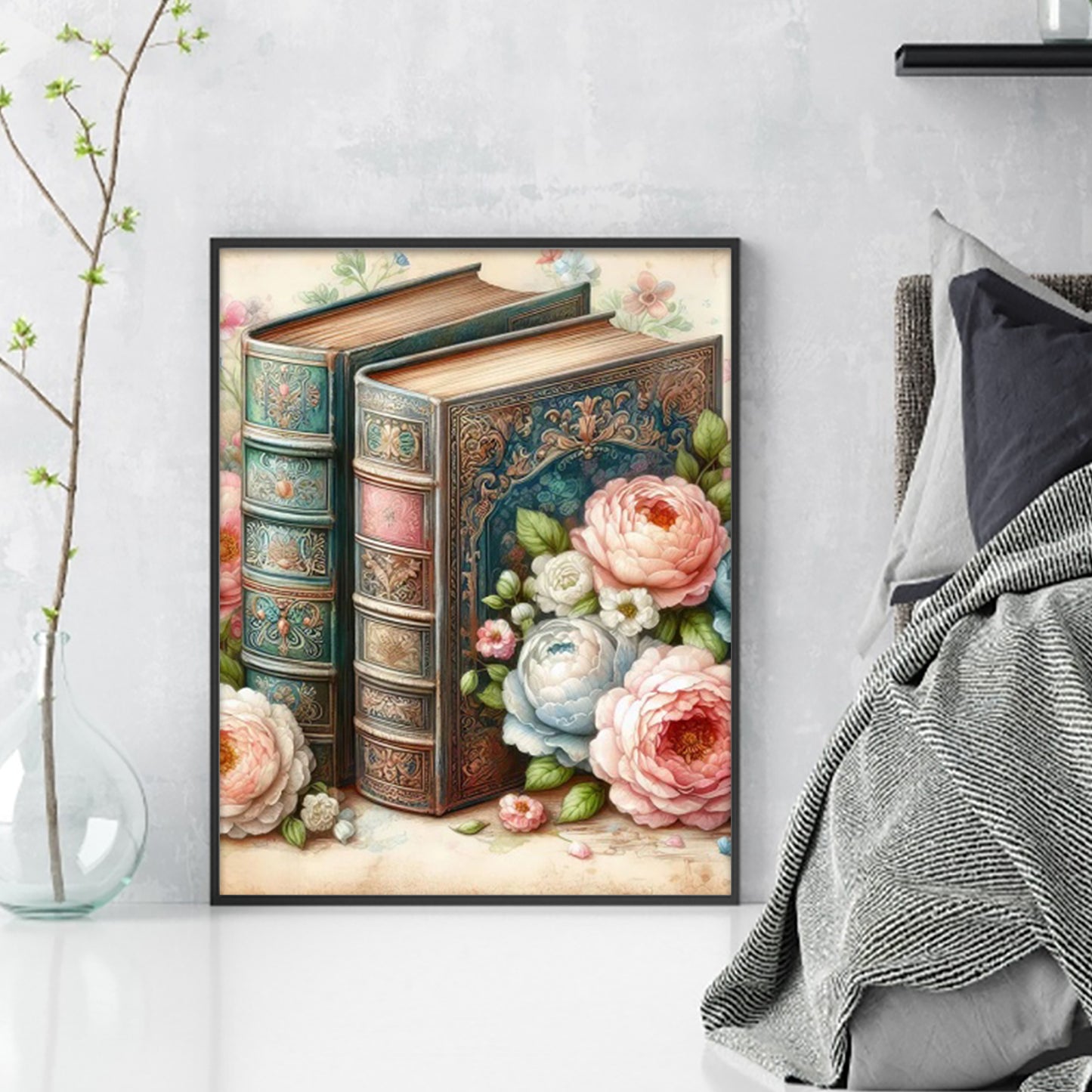 Books And Flowers - Full 16CT Stamped Cross Stitch 40x50CM - Huacan