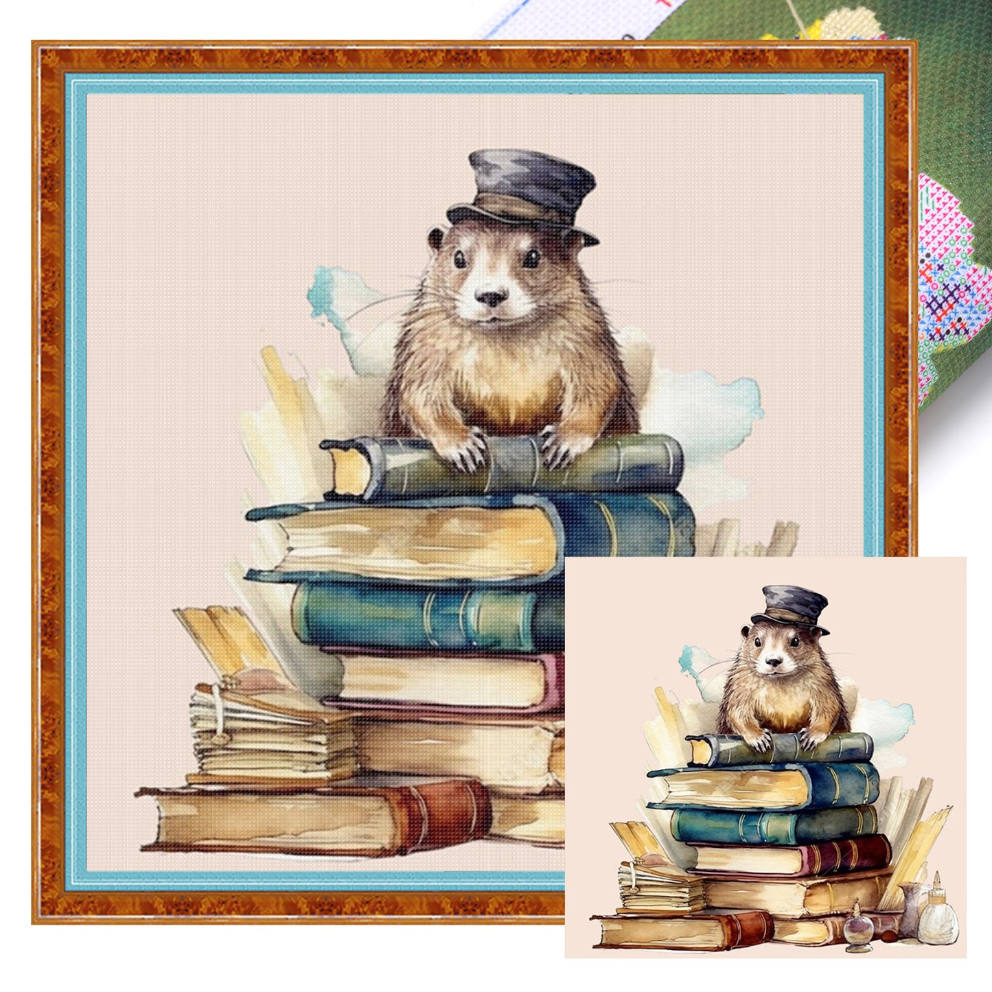 Animals And Books - Full 11CT Stamped Cross Stitch 50x50CM - Yishu