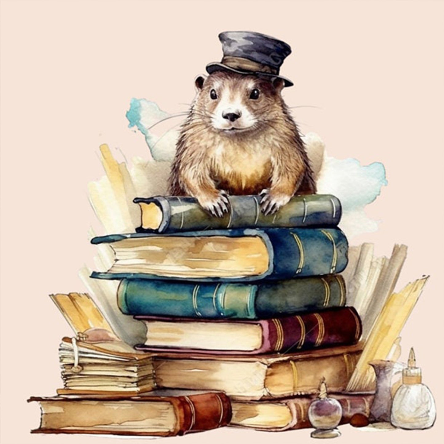 Animals And Books - Full 11CT Stamped Cross Stitch 50x50CM - Yishu
