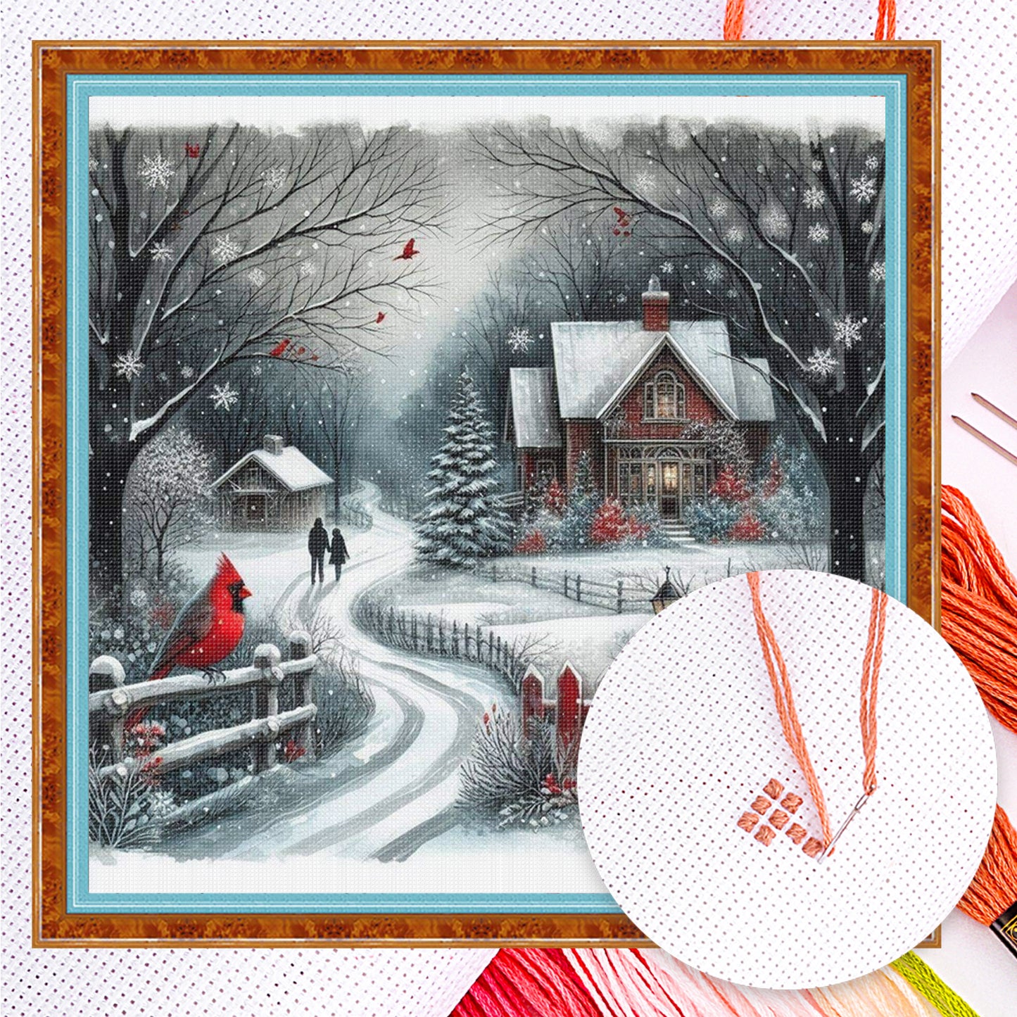 Winter Cabin - Full 14CT Counted Cross Stitch 40x40CM - Yishu