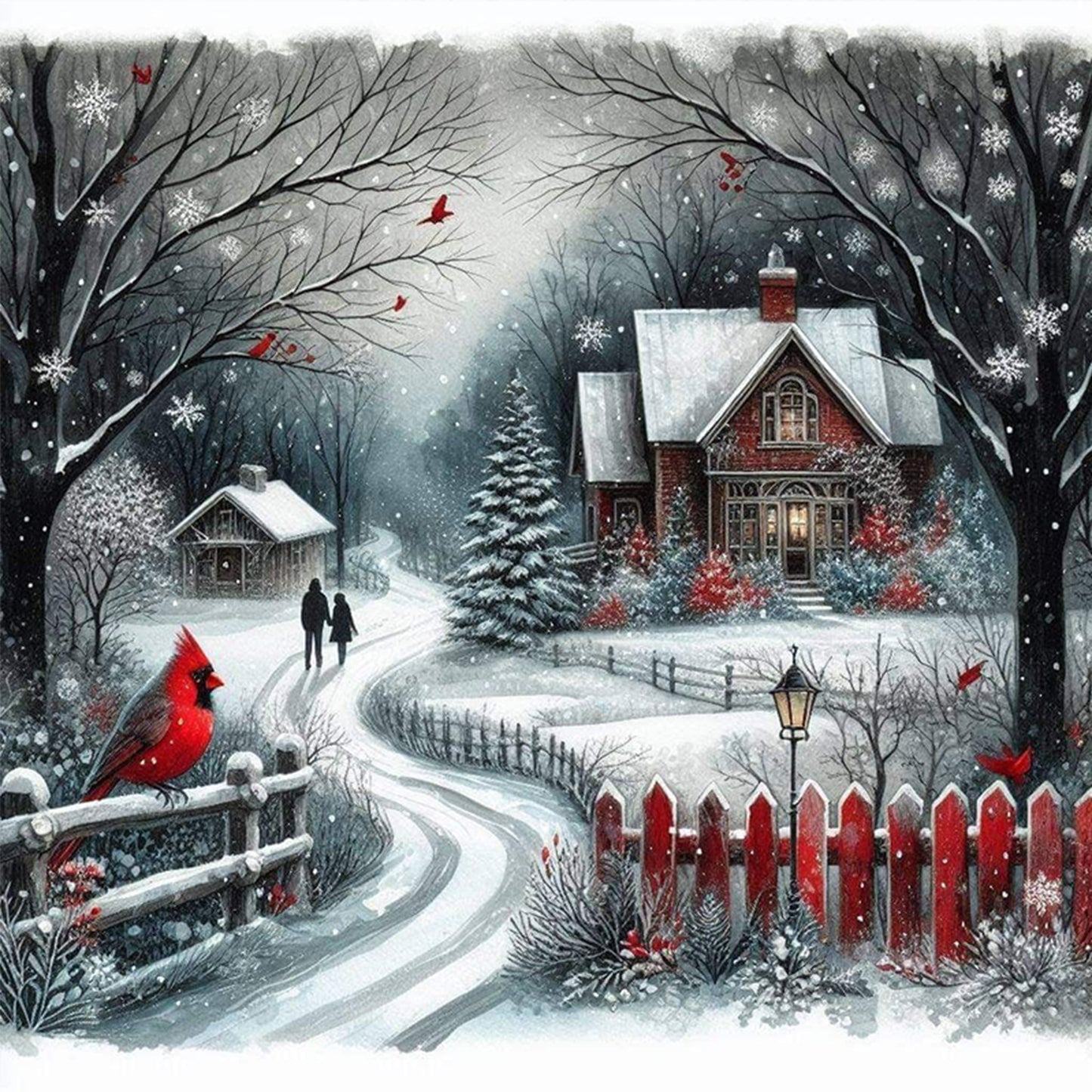 Winter Cabin - Full 14CT Counted Cross Stitch 40x40CM - Yishu