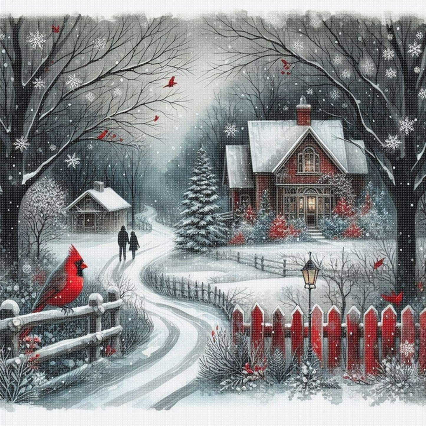 Winter Cabin - Full 14CT Counted Cross Stitch 40x40CM - Yishu