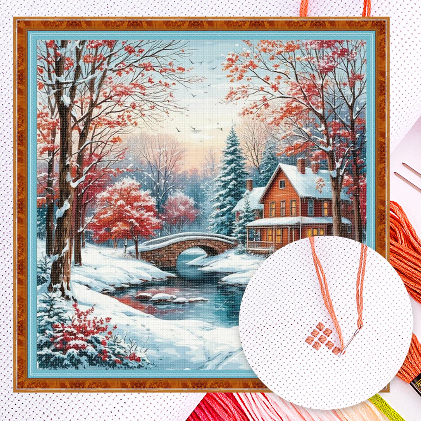 Winter Cabin - Full 14CT Counted Cross Stitch 40x40CM - Yishu