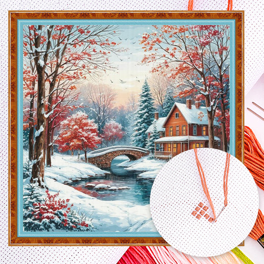 Winter Cabin - Full 14CT Counted Cross Stitch 40x40CM - Yishu