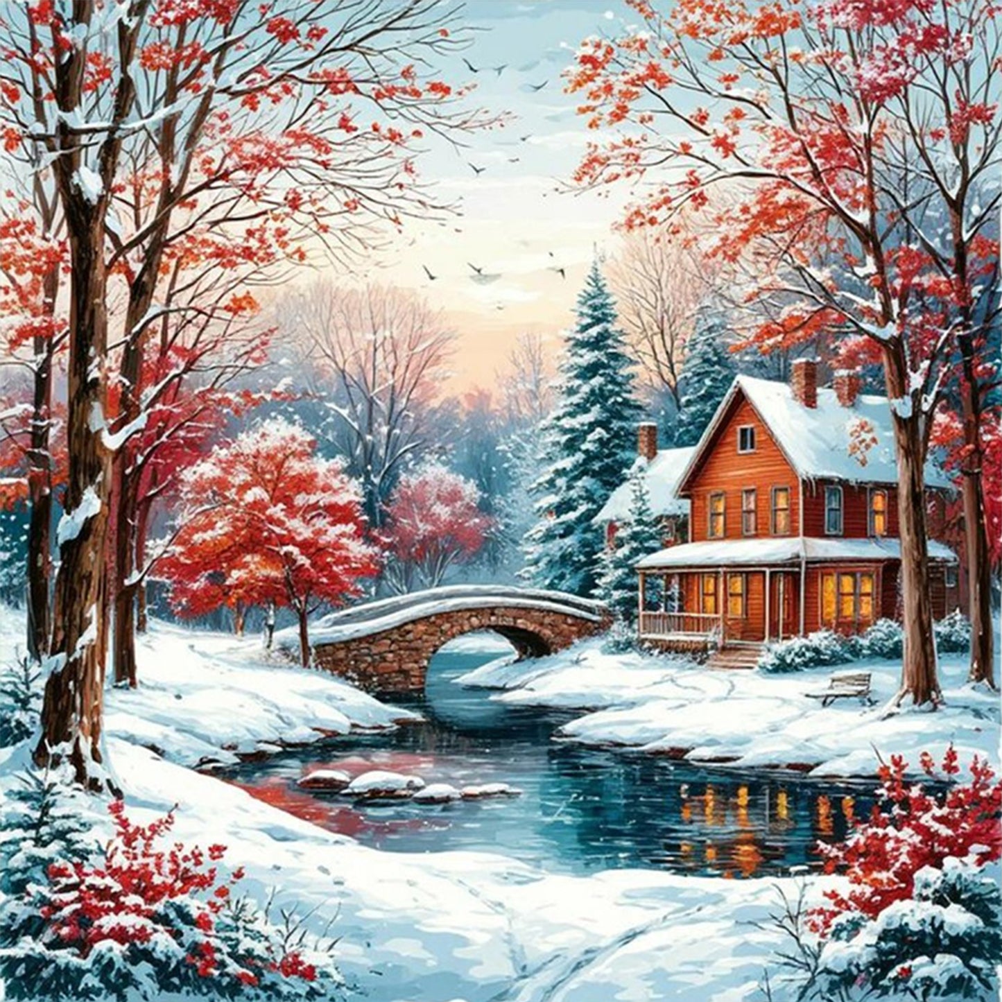 Winter Cabin - Full 14CT Counted Cross Stitch 40x40CM - Yishu
