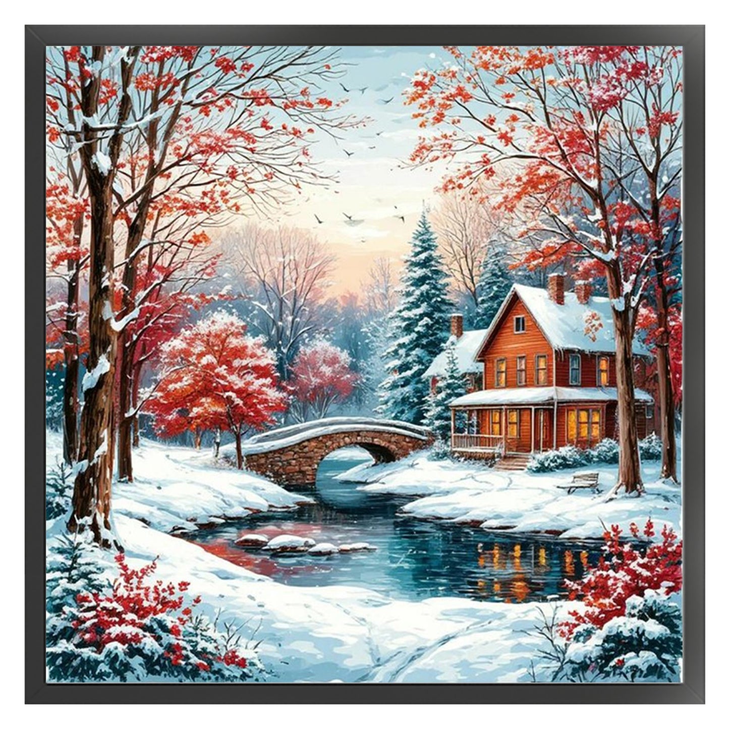 Winter Cabin - Full 14CT Counted Cross Stitch 40x40CM - Yishu