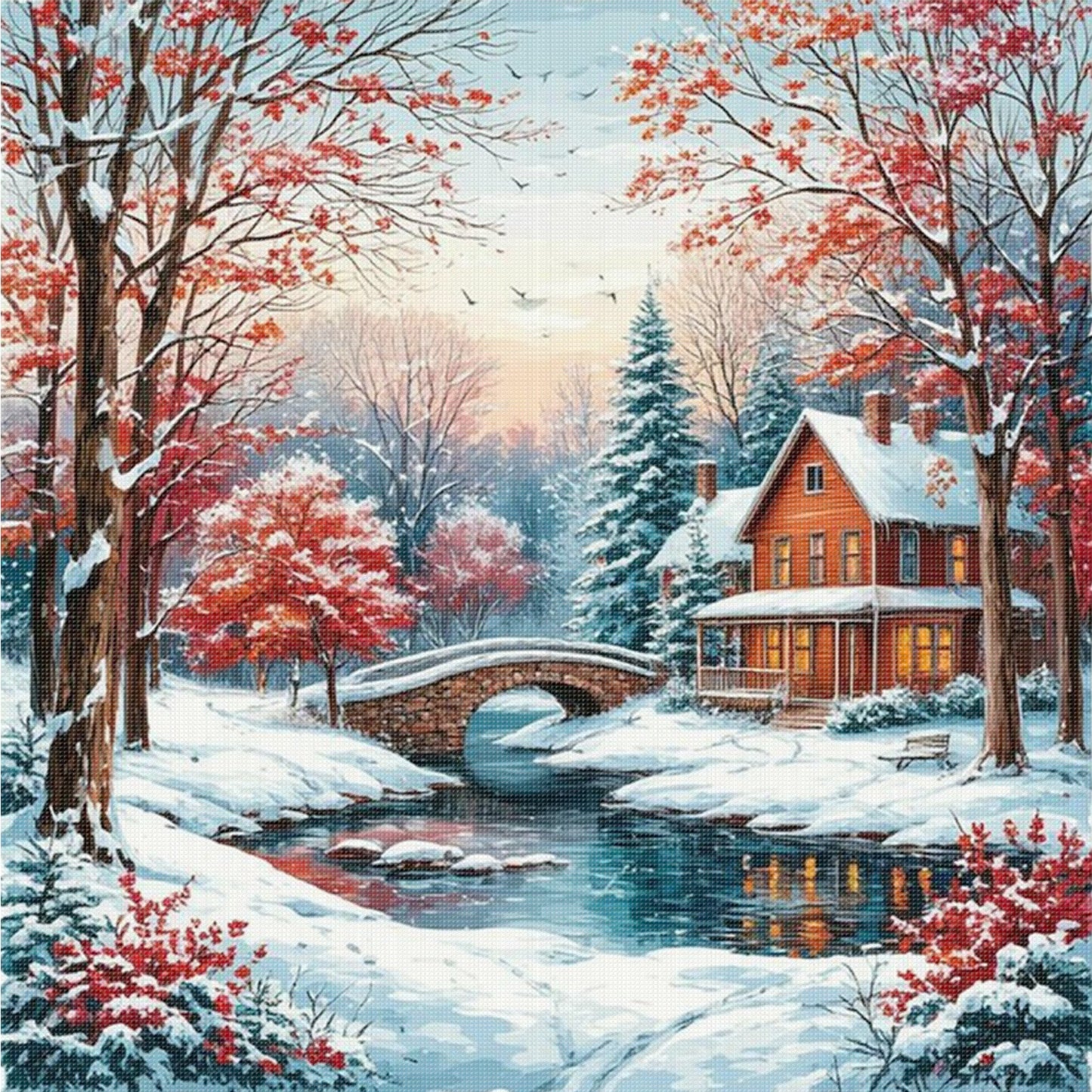 Winter Cabin - Full 14CT Counted Cross Stitch 40x40CM - Yishu