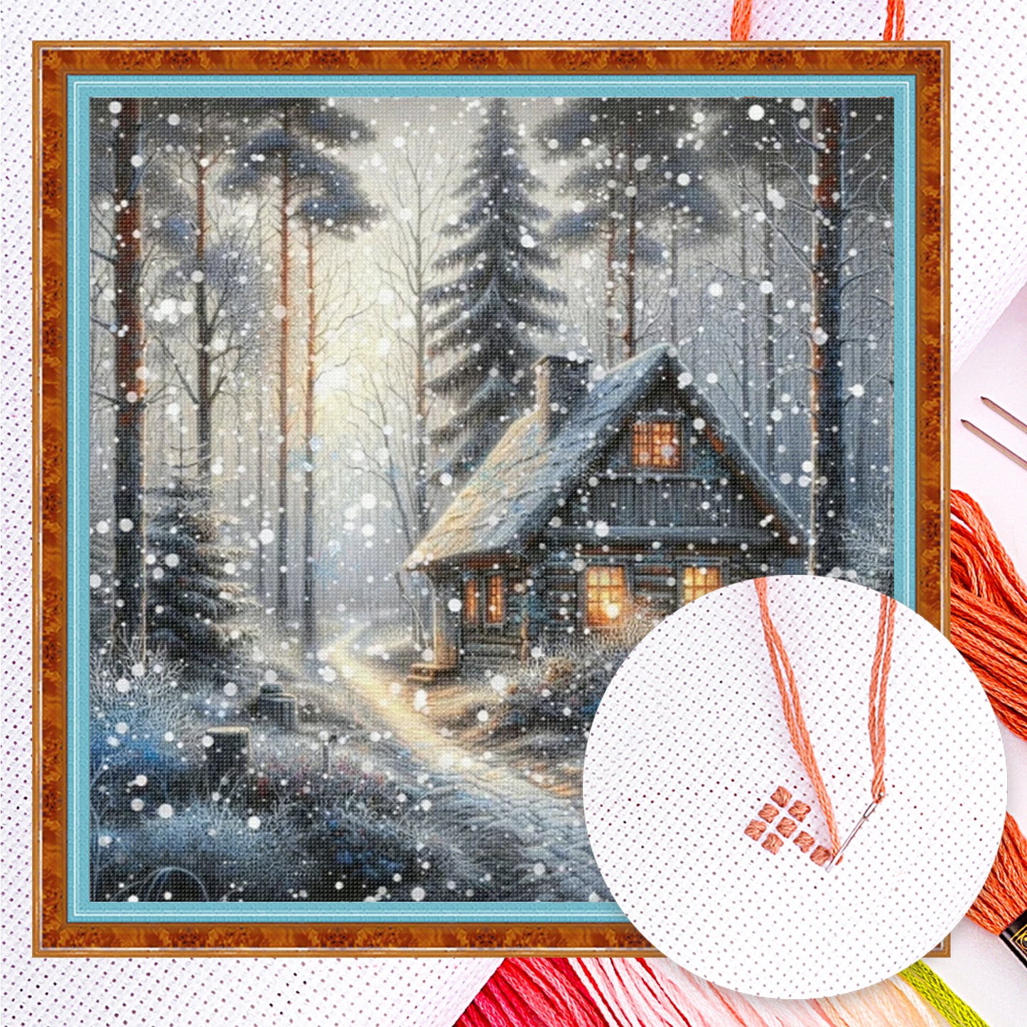 Winter Cabin - Full 14CT Counted Cross Stitch 40x40CM - Yishu