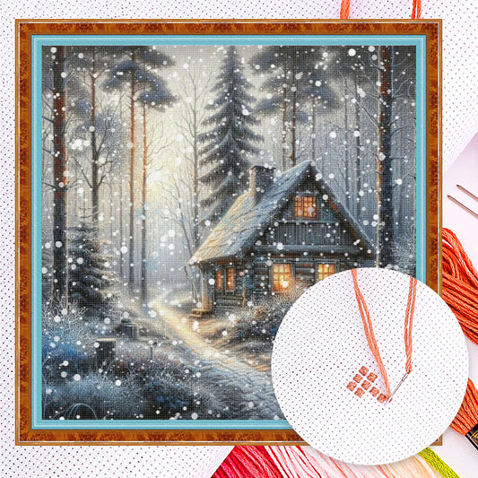 Winter Cabin - Full 14CT Counted Cross Stitch 40x40CM - Yishu