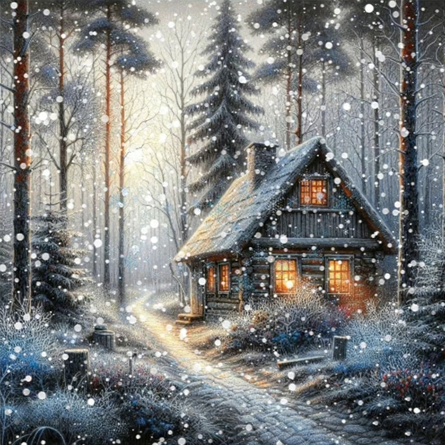 Winter Cabin - Full 14CT Counted Cross Stitch 40x40CM - Yishu