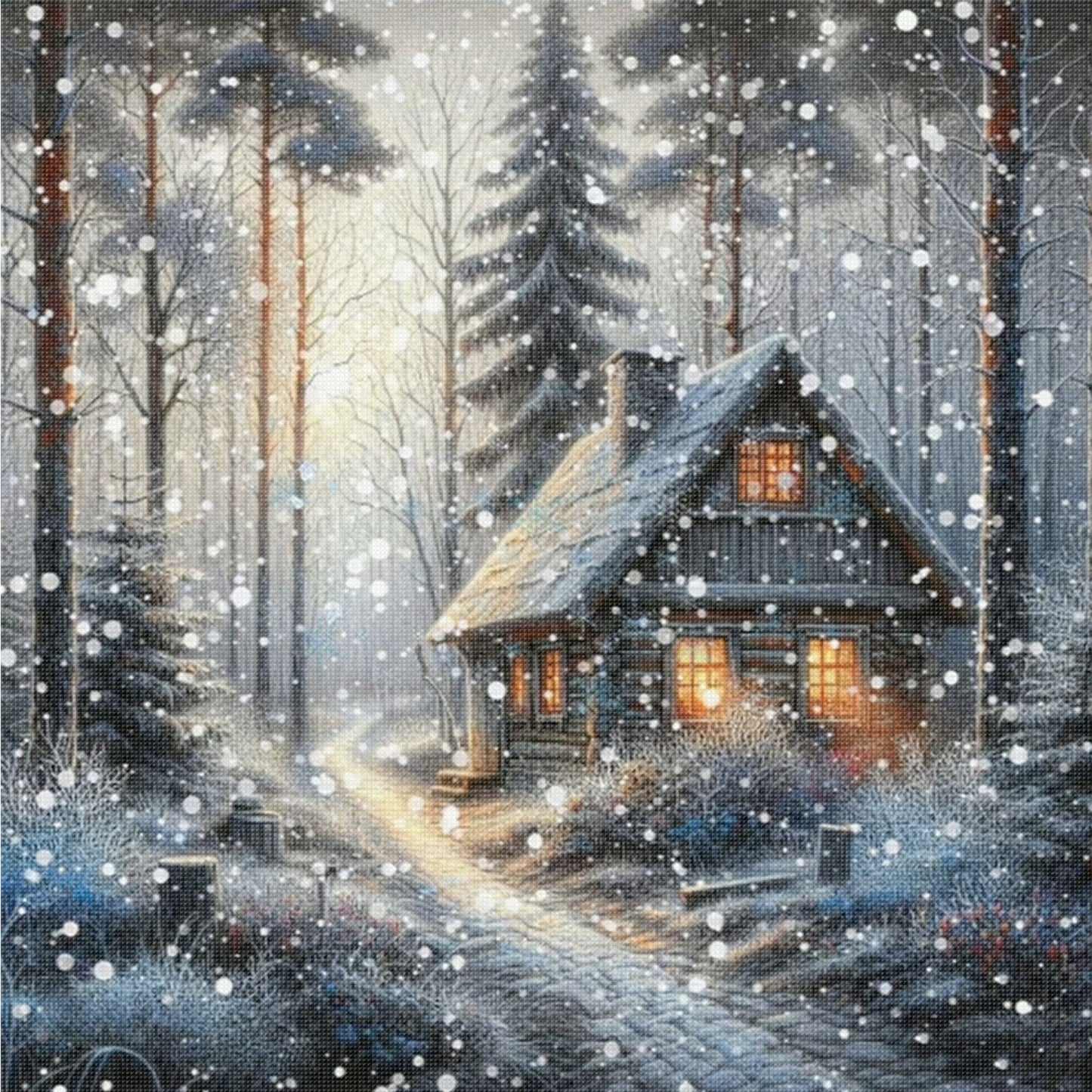 Winter Cabin - Full 14CT Counted Cross Stitch 40x40CM - Yishu