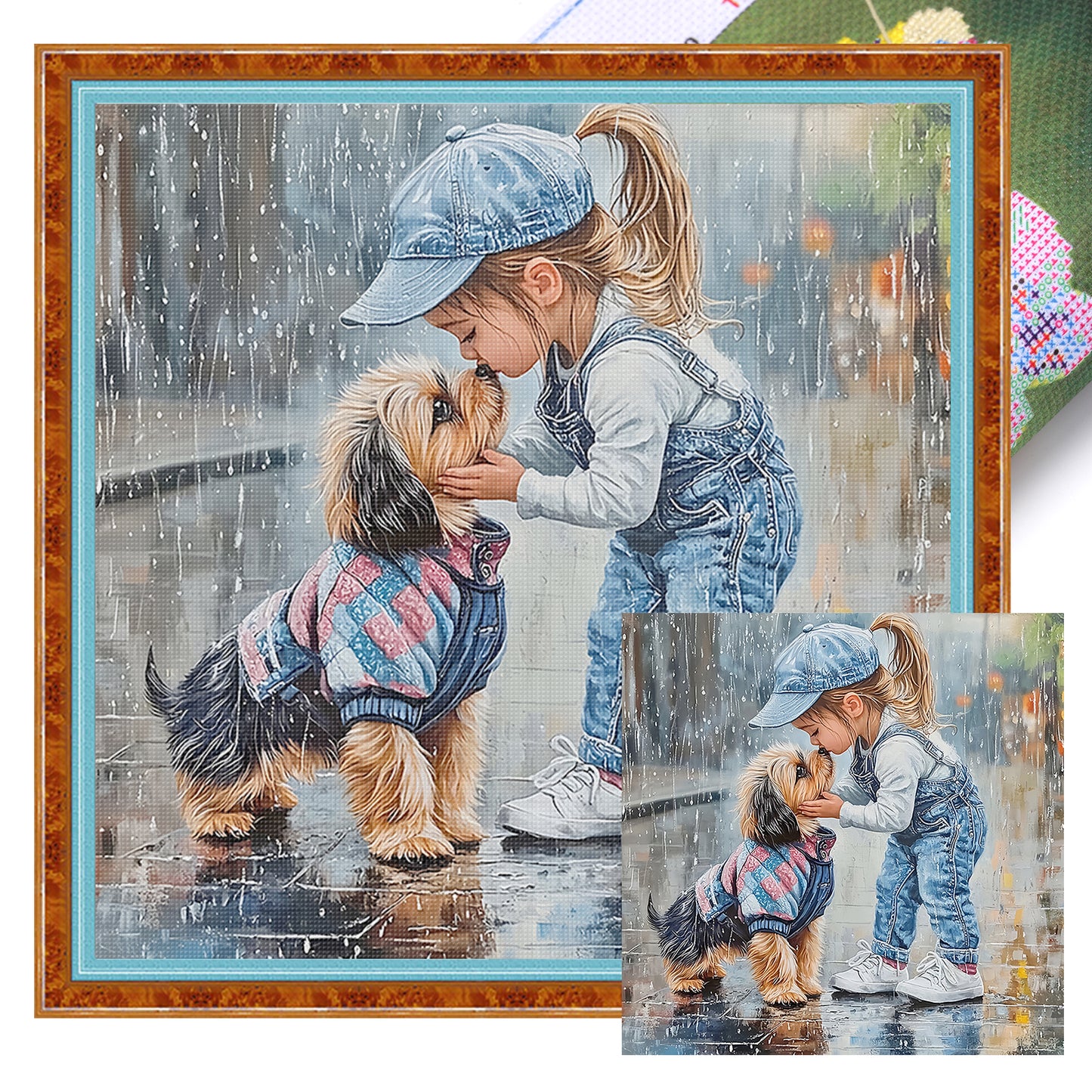 Girl And Dog - Full 11CT Stamped Cross Stitch 40x40CM - Yishu
