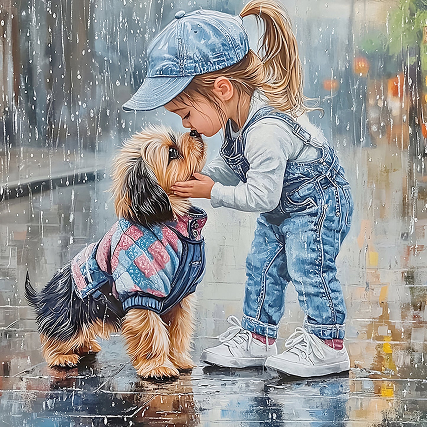 Girl And Dog - Full 11CT Stamped Cross Stitch 40x40CM - Yishu