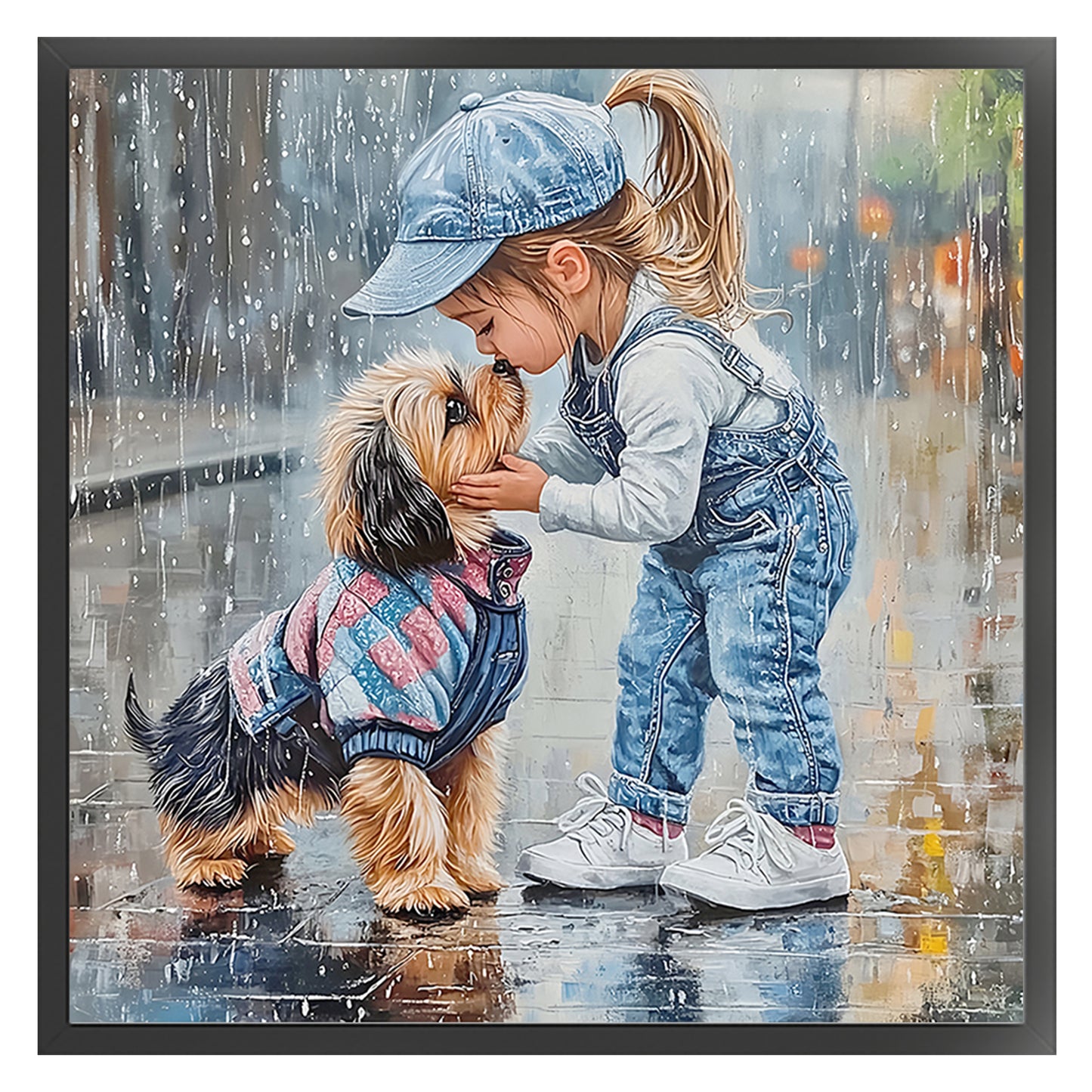 Girl And Dog - Full 11CT Stamped Cross Stitch 40x40CM - Yishu