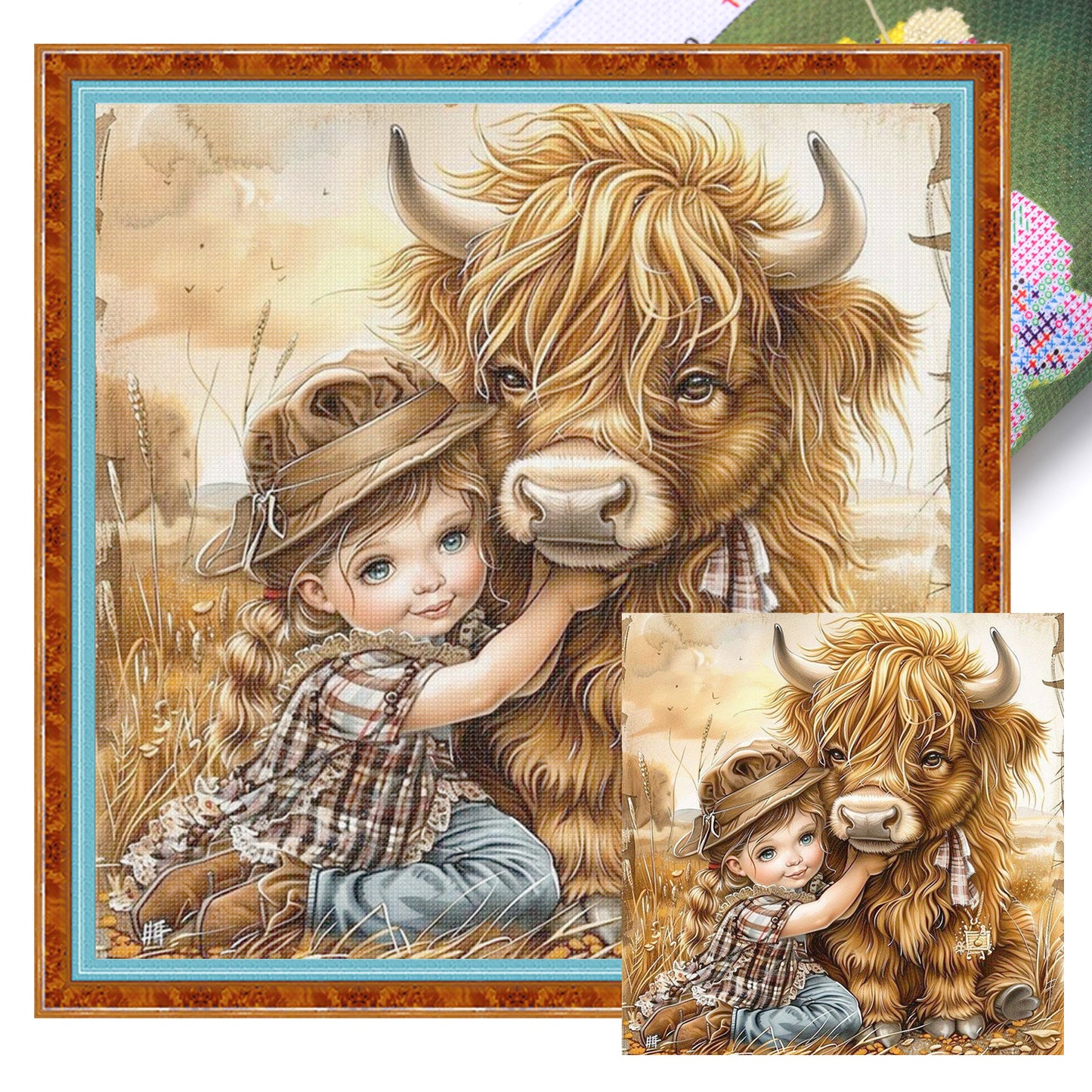 Girl And Cow - Full 11CT Stamped Cross Stitch 40x40CM - Yishu