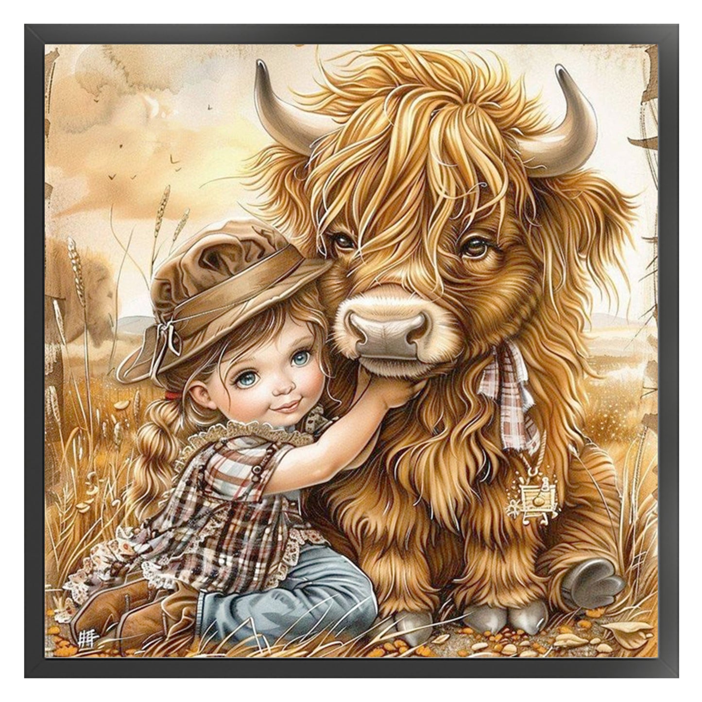 Girl And Cow - Full 11CT Stamped Cross Stitch 40x40CM - Yishu