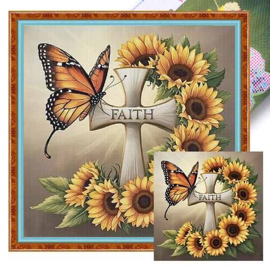 Sunflower - Full 11CT Stamped Cross Stitch 40x40CM - Yishu
