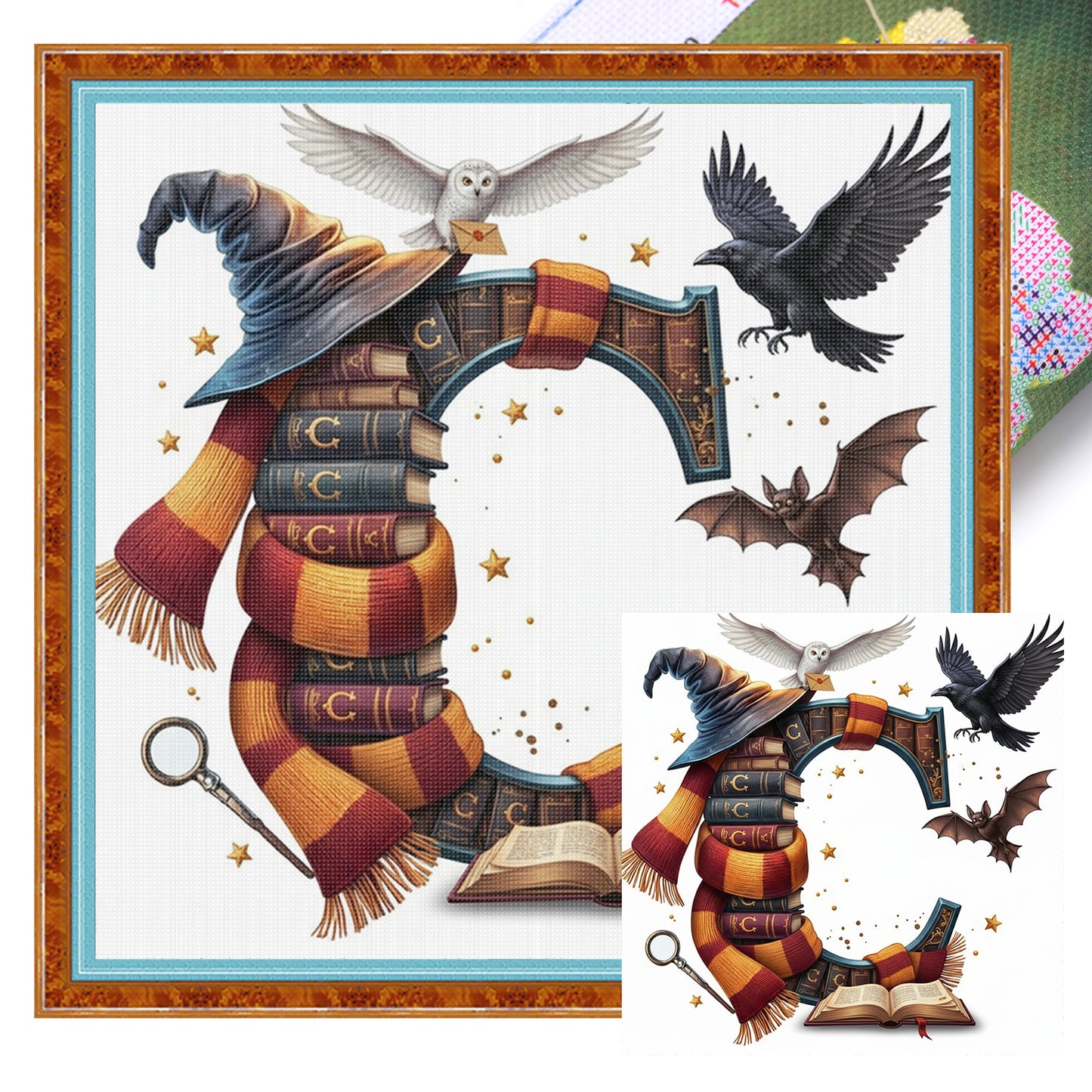 Book Letter C - Full 11CT Stamped Cross Stitch 40x40CM - Yishu