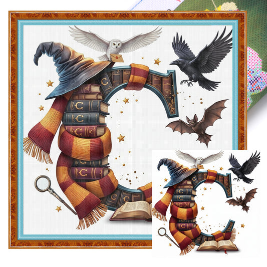 Book Letter C - Full 11CT Stamped Cross Stitch 40x40CM - Yishu