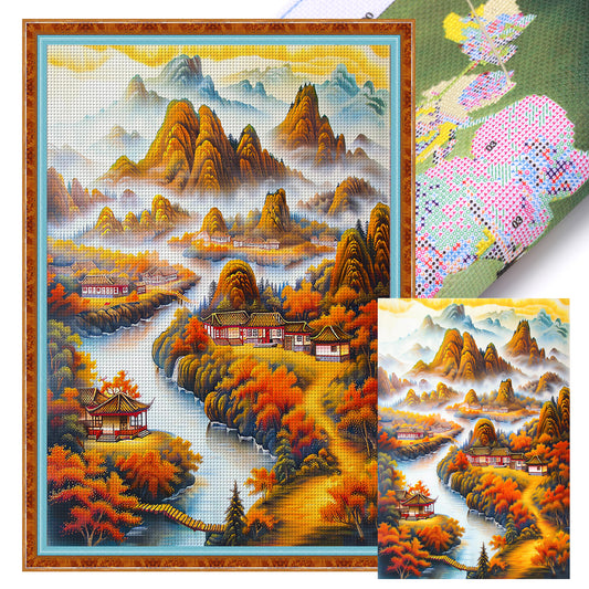 Scenic Cloudy Mountains - Full 11CT Stamped Cross Stitch 50x70CM - Mona Lisa