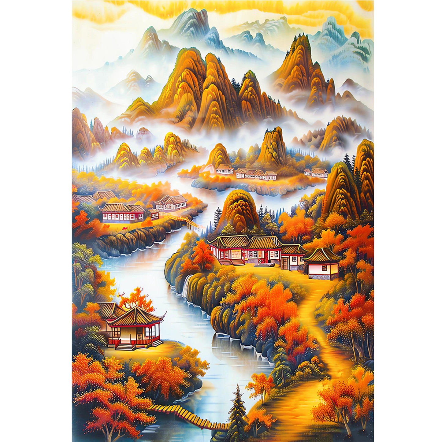 Scenic Cloudy Mountains - Full 11CT Stamped Cross Stitch 50x70CM - Mona Lisa