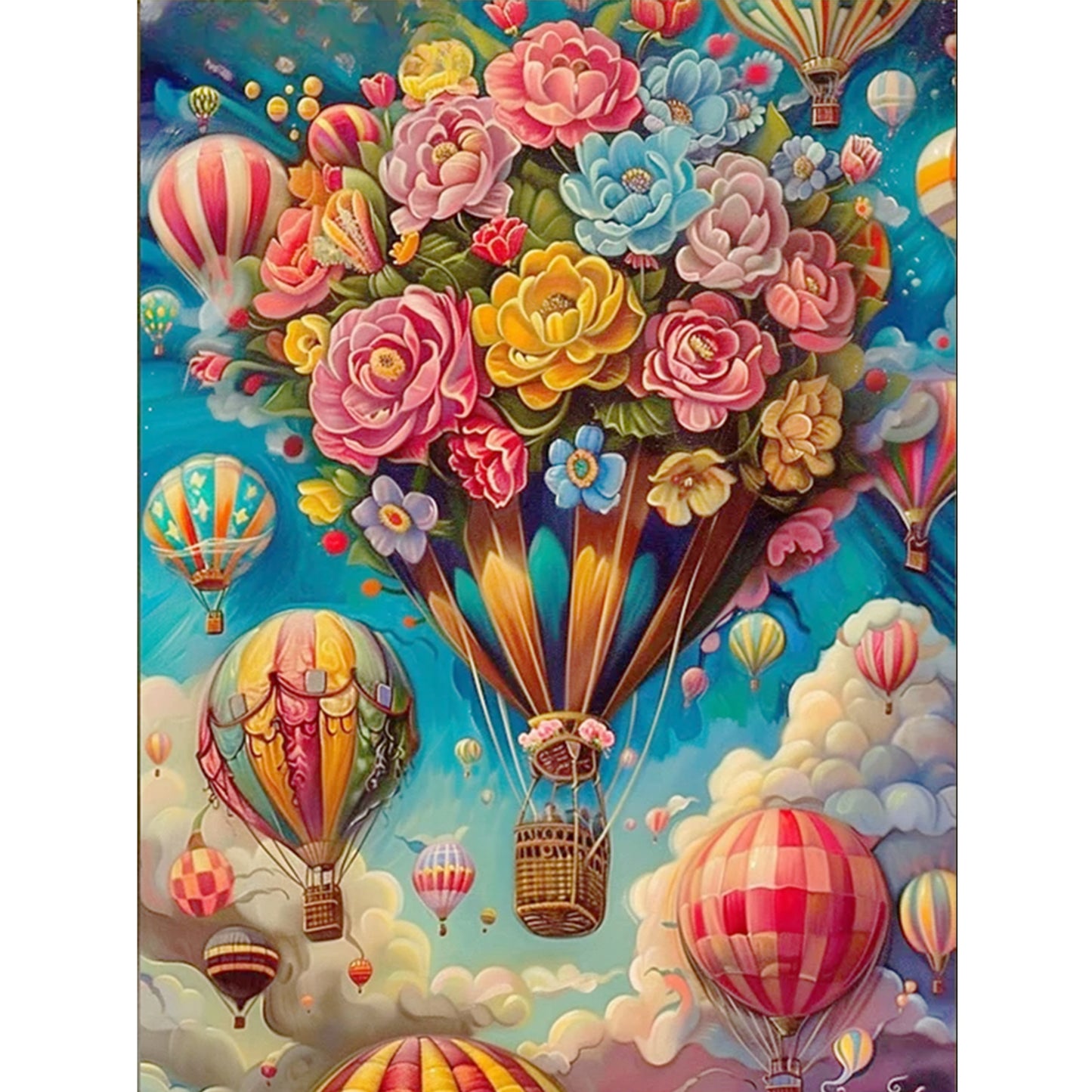 Flower Hot Air Balloon - Full 11CT Stamped Cross Stitch 45x60CM - Yishu