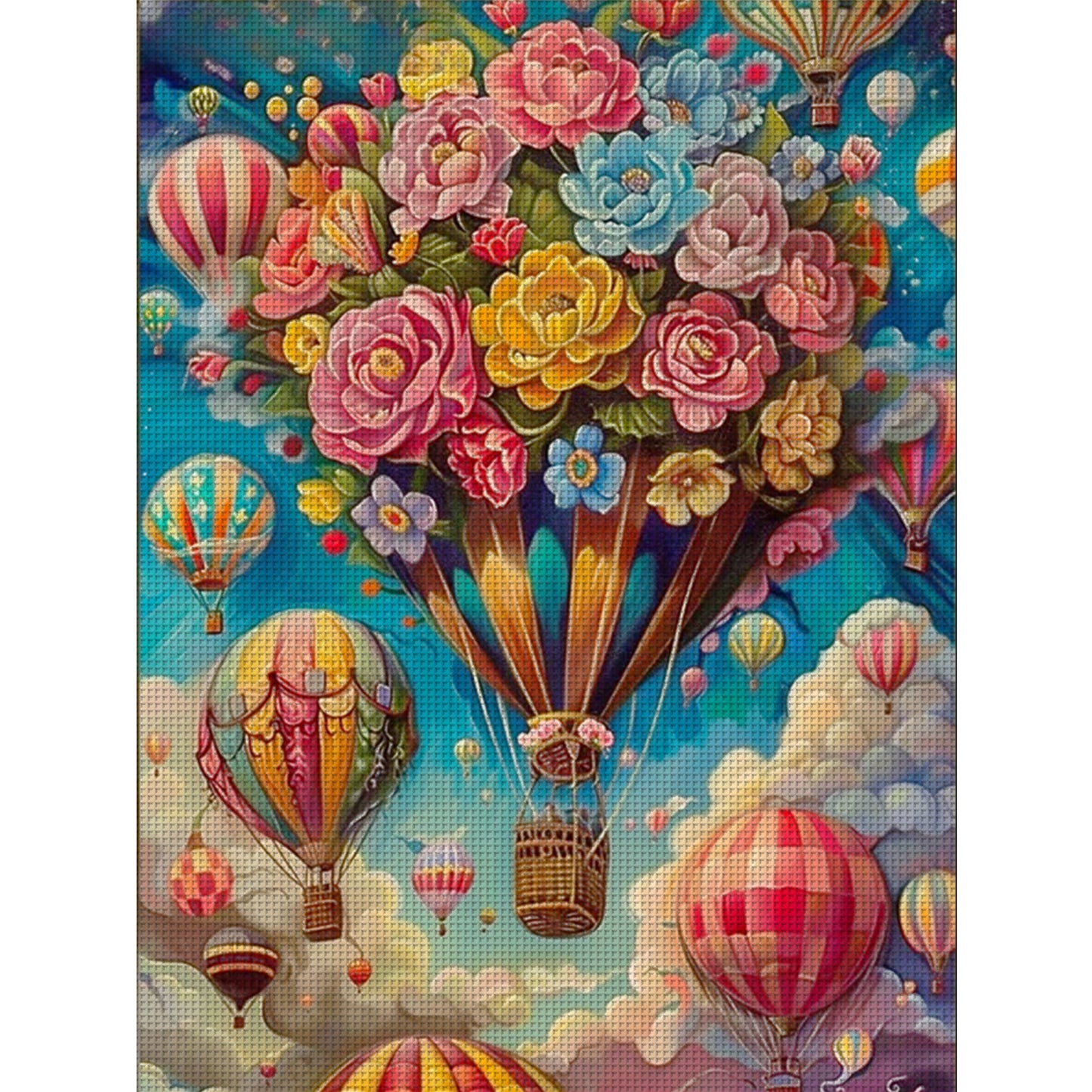 Flower Hot Air Balloon - Full 11CT Stamped Cross Stitch 45x60CM - Yishu