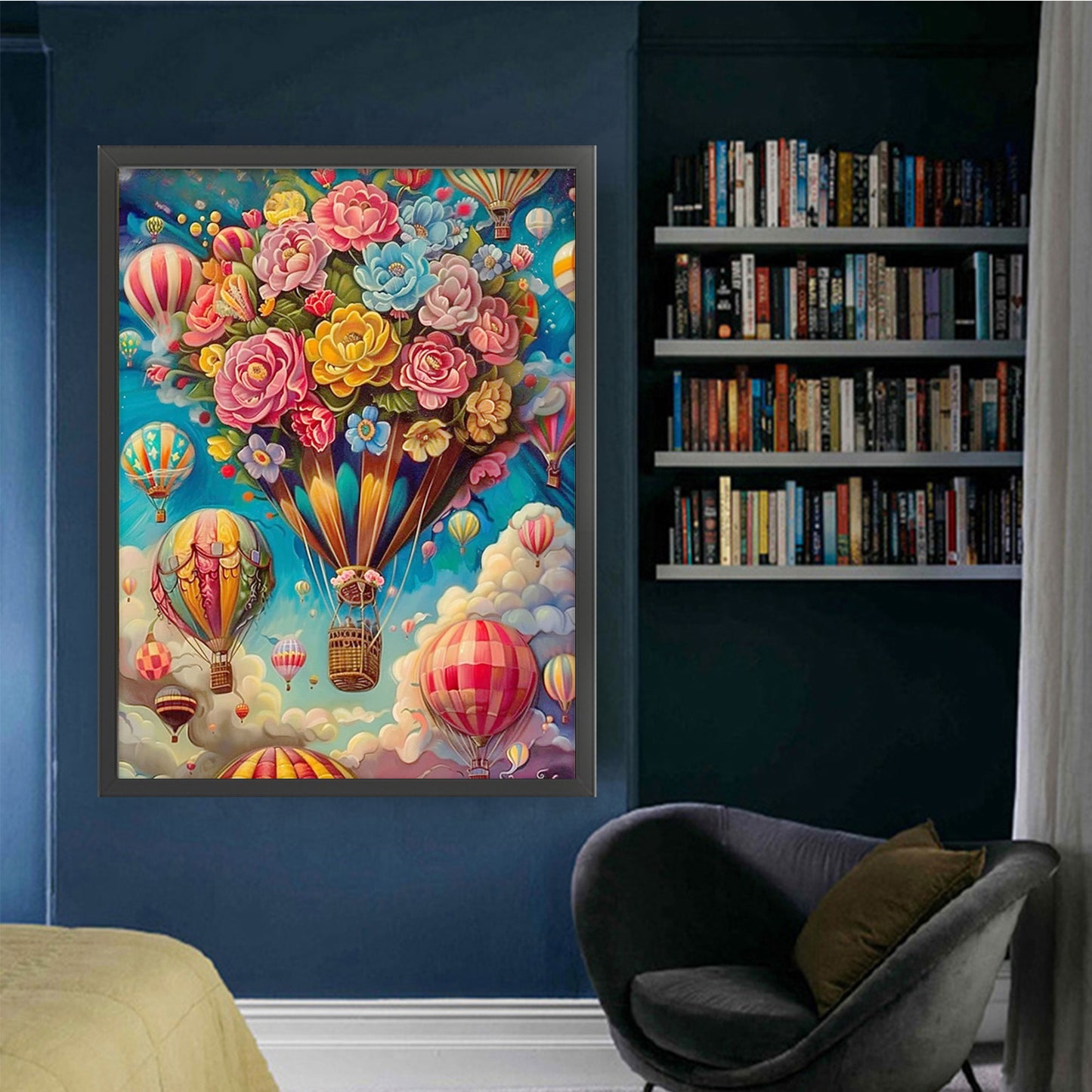 Flower Hot Air Balloon - Full 11CT Stamped Cross Stitch 45x60CM - Yishu