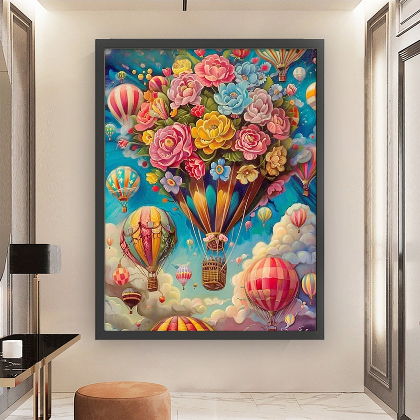 Flower Hot Air Balloon - Full 11CT Stamped Cross Stitch 45x60CM - Yishu