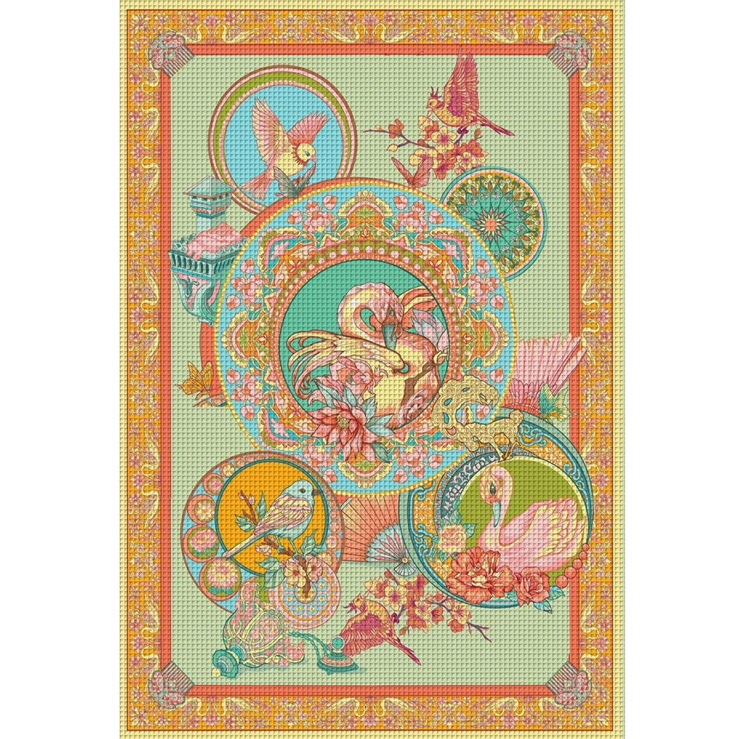 Flower And Bird Landscape - Full 11CT Stamped Cross Stitch 50x70CM - Yishu
