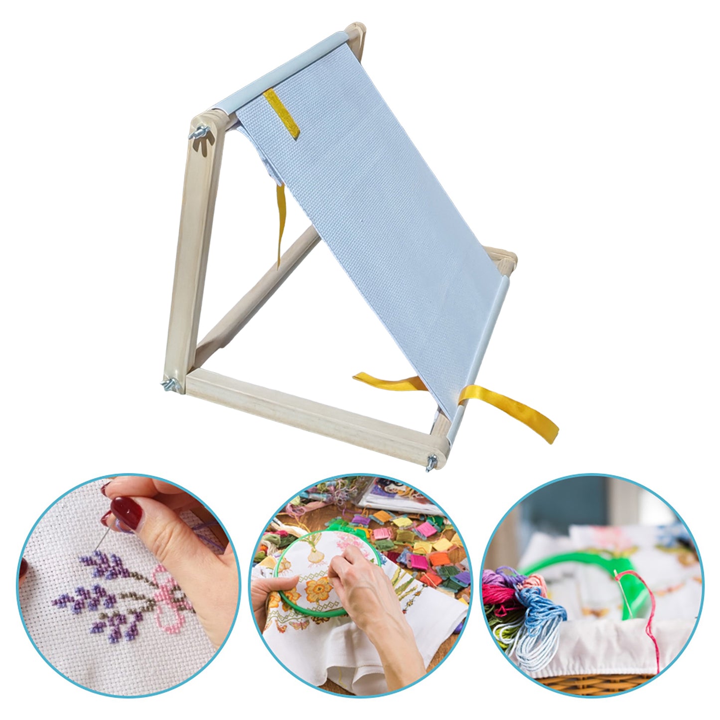 Embroidery Hoop Holder Wood for Lap Or Table Top Stitching Sewing Supplies Scroll Frame for Needlepoint Adjustable Sit-on Needlework Stand Hands-Free (Need Assembly) (S Metal Nut)