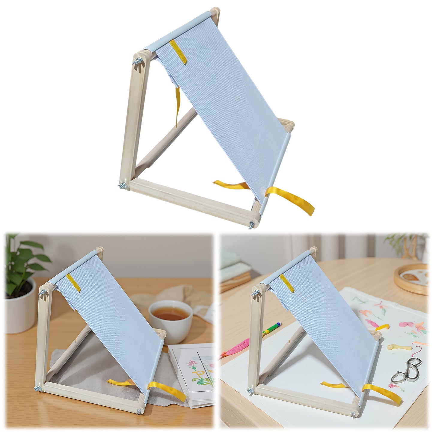 Embroidery Hoop Holder Wood for Lap Or Table Top Stitching Sewing Supplies Scroll Frame for Needlepoint Adjustable Sit-on Needlework Stand Hands-Free (Need Assembly) (S Metal Nut)