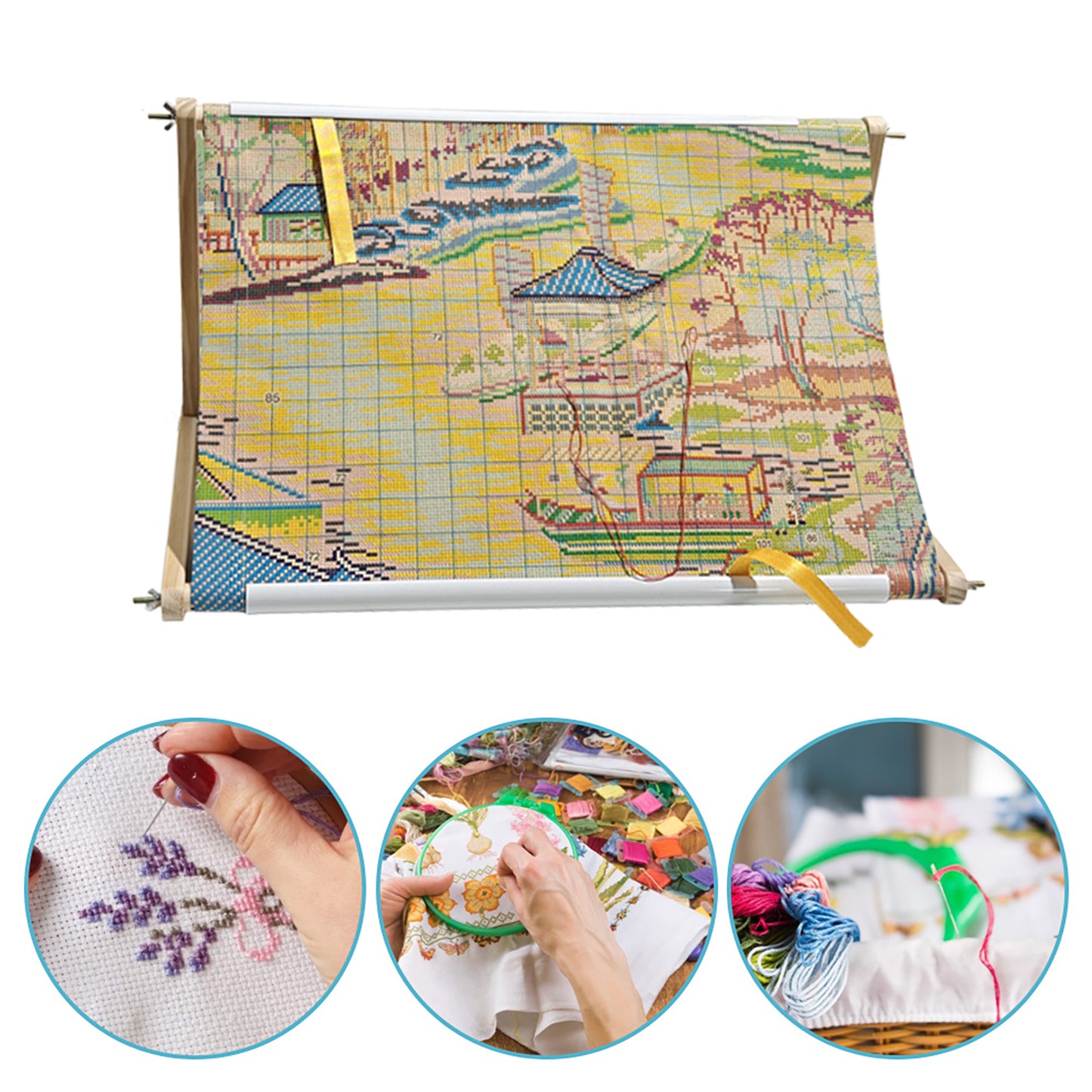Embroidery Hoop Holder Wood for Lap Or Table Top Stitching Sewing Supplies Scroll Frame for Needlepoint Adjustable Sit-on Needlework Stand Hands-Free (Need Assembly) (M Metal Nut)