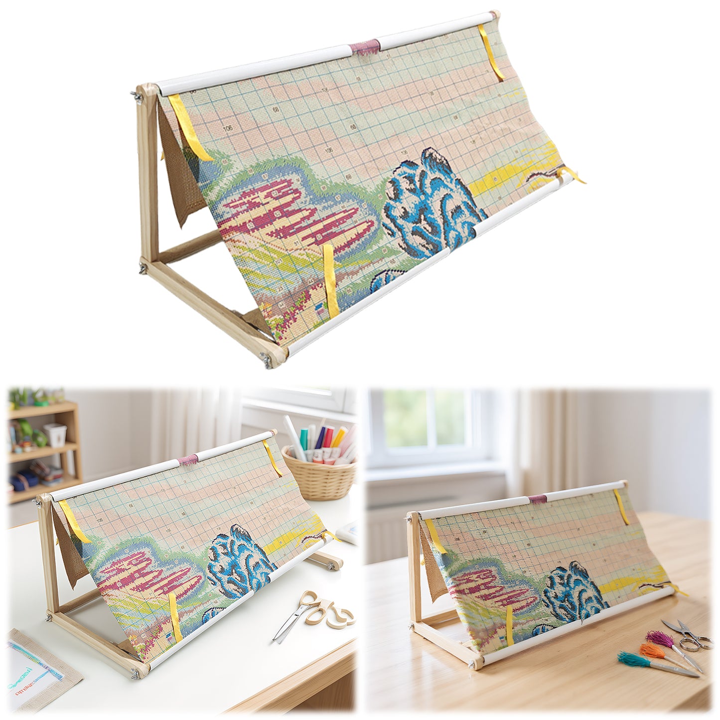 Embroidery Hoop Holder Wood for Lap Or Table Top Stitching Sewing Supplies Scroll Frame for Needlepoint Adjustable Sit-on Needlework Stand Hands-Free (Need Assembly) (L Metal Nut)