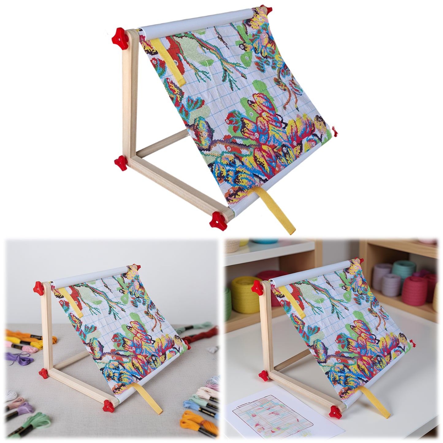 Embroidery Hoop Holder Wood for Lap Or Table Top Stitching Sewing Supplies Scroll Frame for Needlepoint Adjustable Sit-on Needlework Stand Hands-Free (Need Assembly) (S Plastic nut)