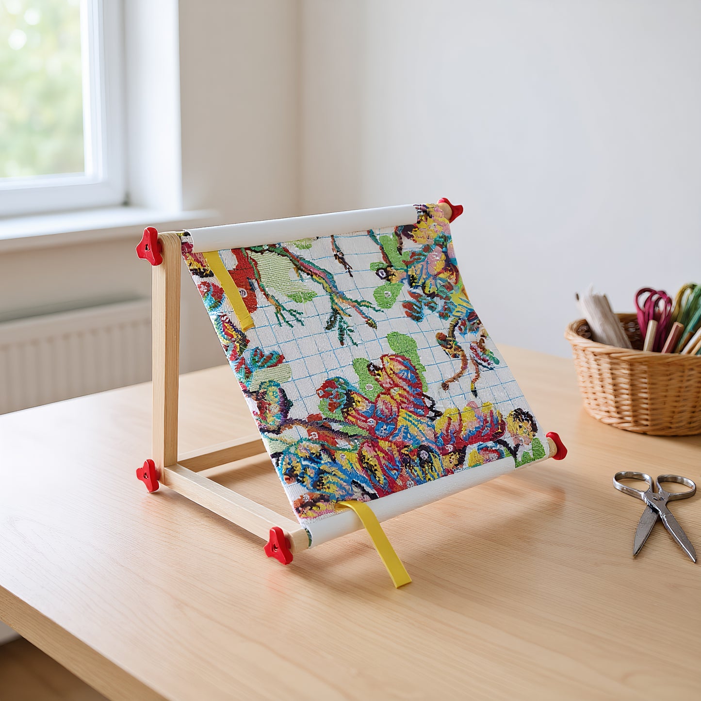 Embroidery Hoop Holder Wood for Lap Or Table Top Stitching Sewing Supplies Scroll Frame for Needlepoint Adjustable Sit-on Needlework Stand Hands-Free (Need Assembly) (S Plastic nut)
