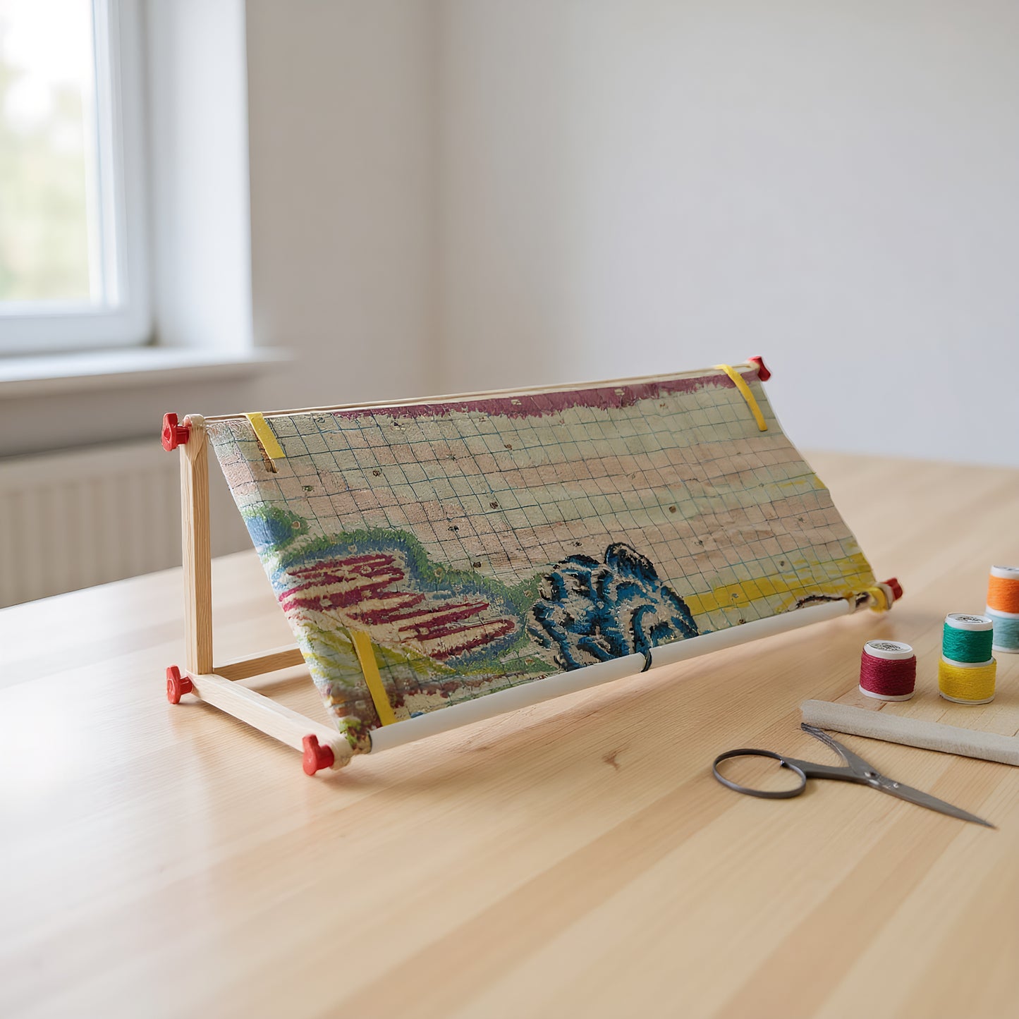 Embroidery Hoop Holder Wood for Lap Or Table Top Stitching Sewing Supplies Scroll Frame for Needlepoint Adjustable Sit-on Needlework Stand Hands-Free (Need Assembly) (L Plastic nut)