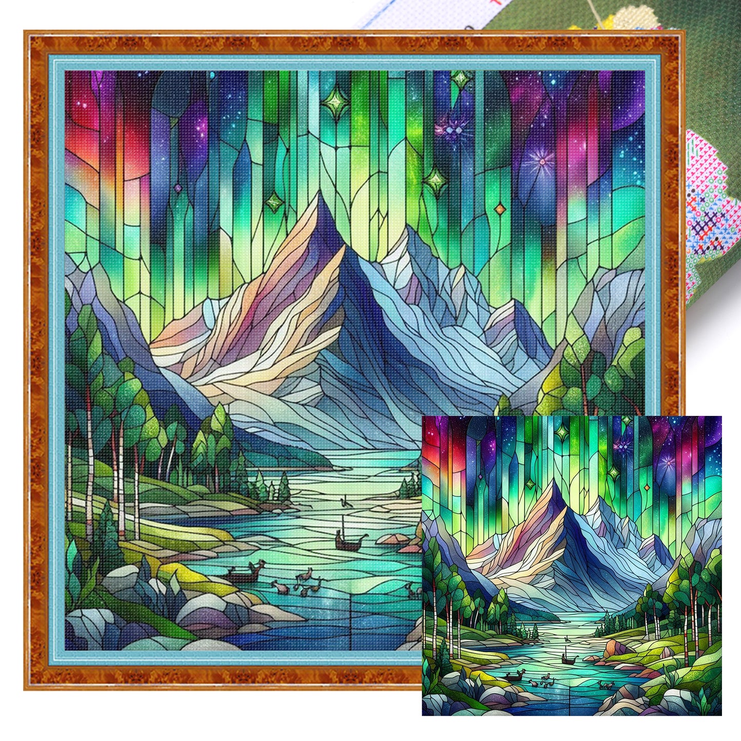 Aurora Scenery - Full 11CT Stamped Cross Stitch 45x45CM - Huacan