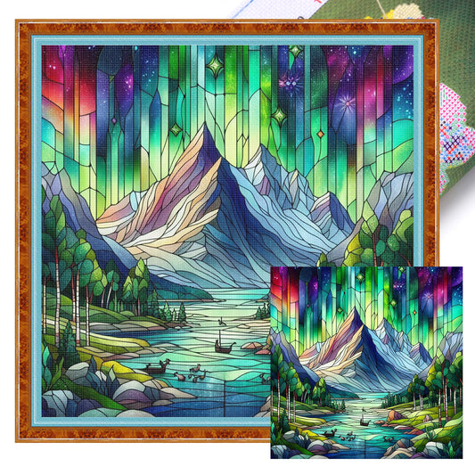 Aurora Scenery - Full 11CT Stamped Cross Stitch 45x45CM - Huacan
