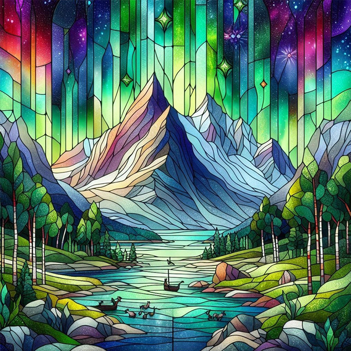 Aurora Scenery - Full 11CT Stamped Cross Stitch 45x45CM - Huacan
