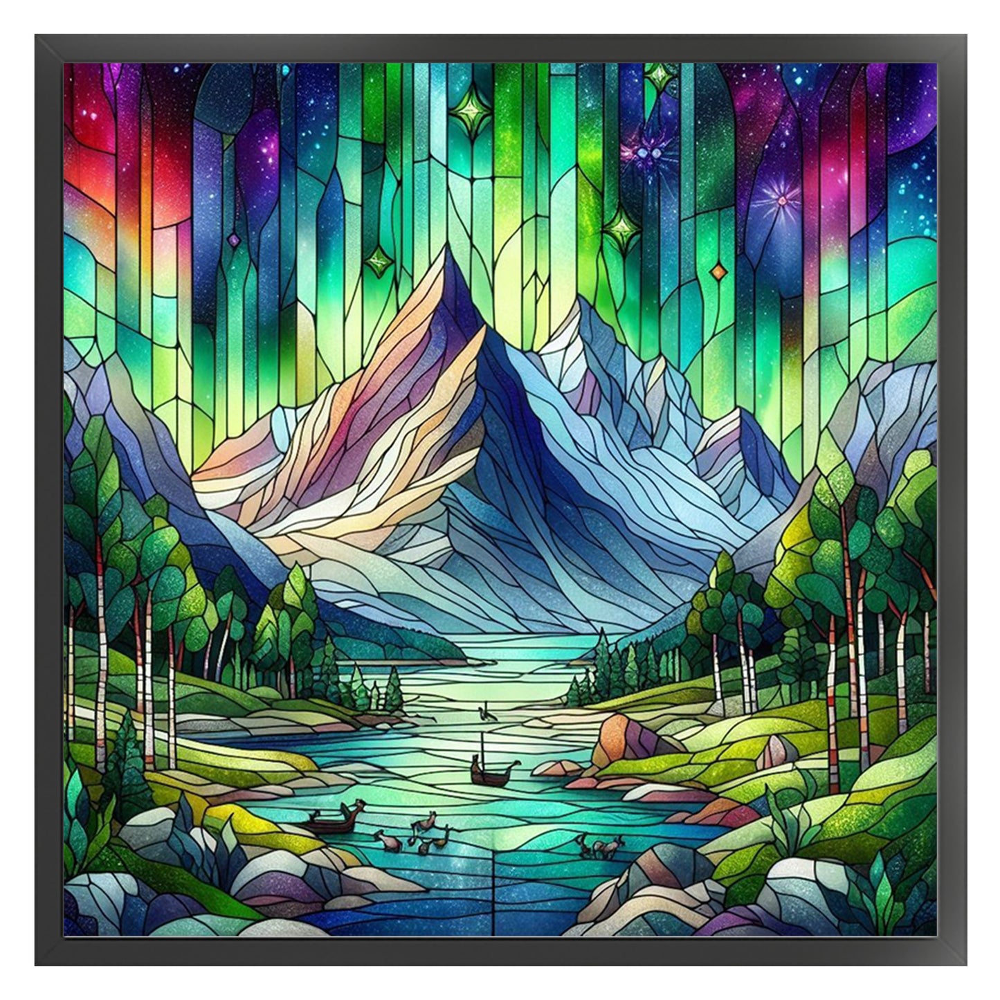 Aurora Scenery - Full 11CT Stamped Cross Stitch 45x45CM - Huacan
