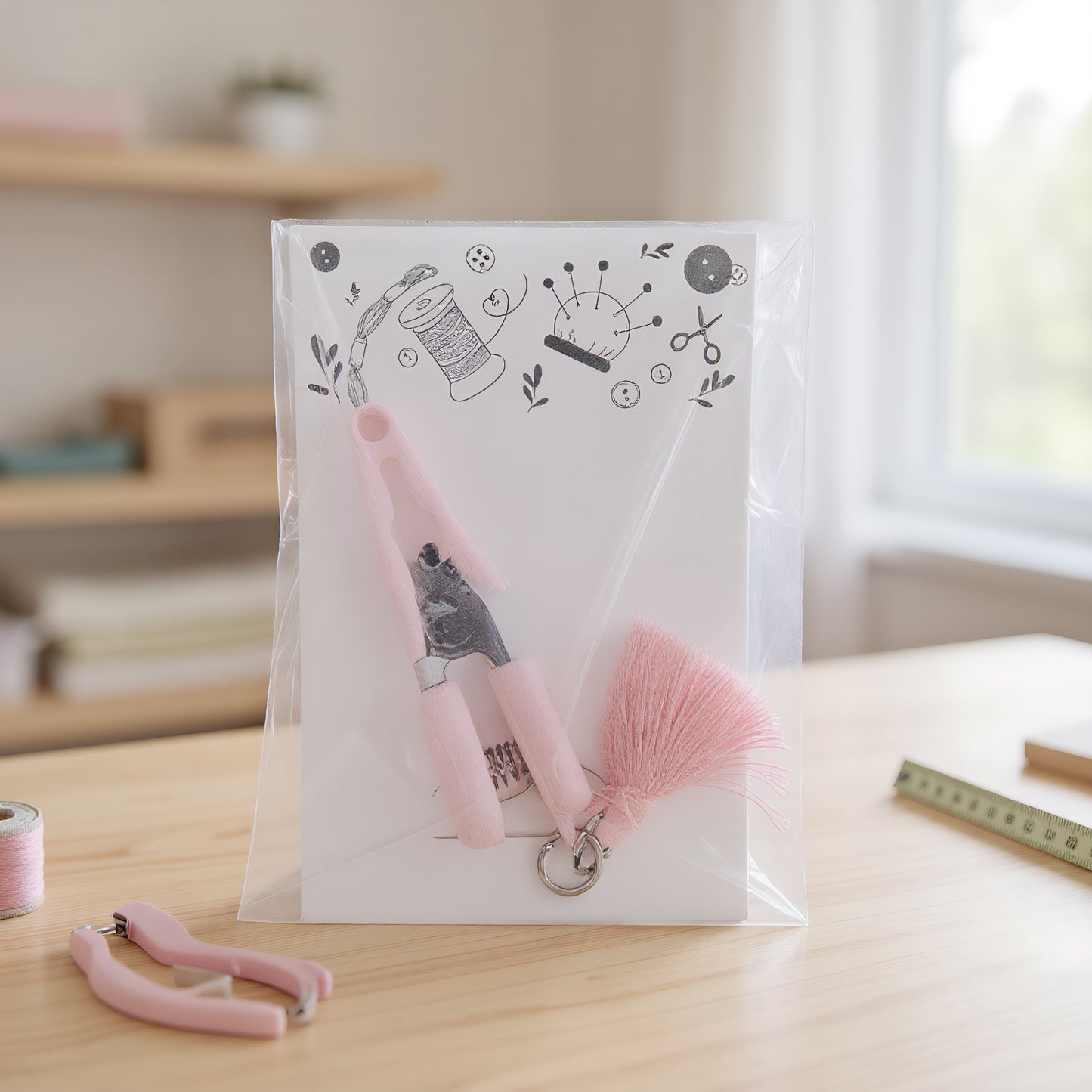 Small Craft Scissors with Tassel Mini Thread Snips Spring Loaded Design for Cross Stitch Embroidery Needlework Accessories (Pink)