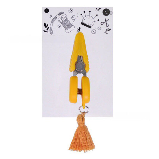 Small Craft Scissors with Tassel Mini Thread Snips Spring Loaded Design for Cross Stitch Embroidery Needlework Accessories (Yellow)